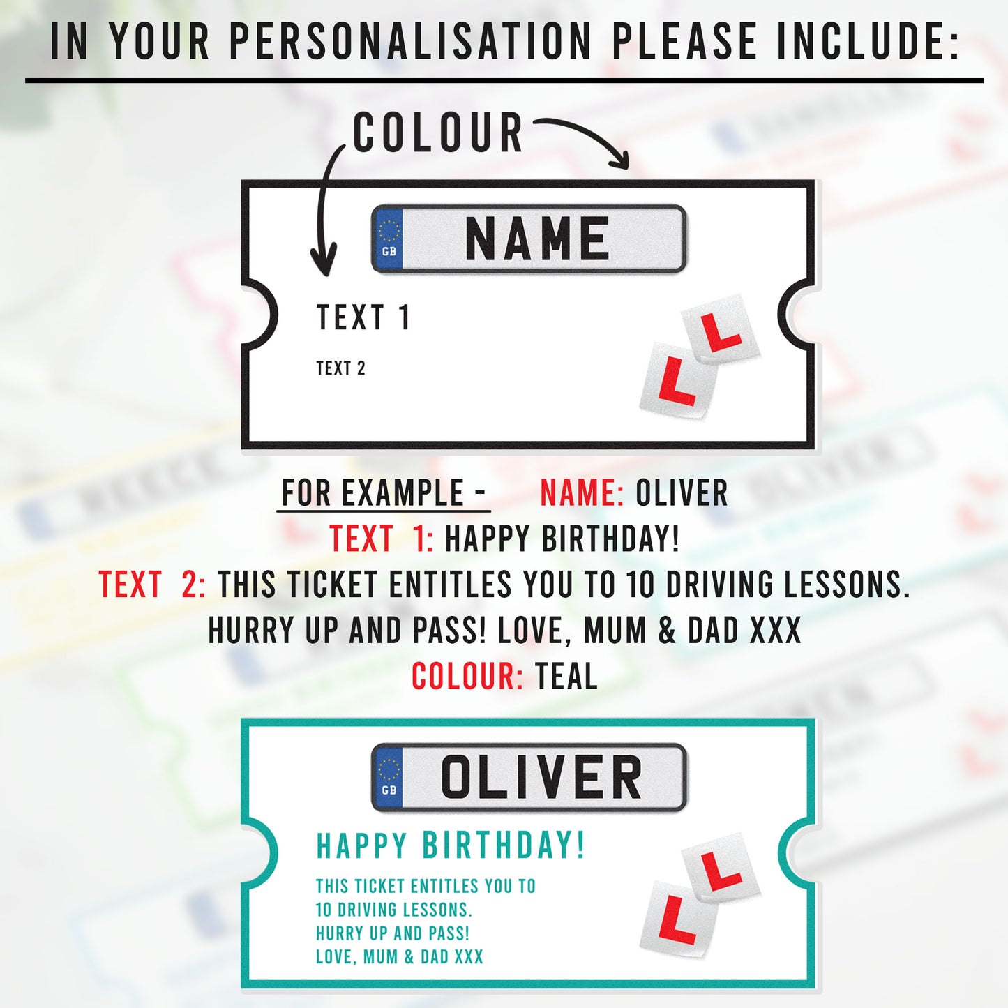 Personalised Printed Number Plate Ticket