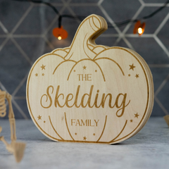 Personalised Engraved Wooden Freestanding Pumpkin