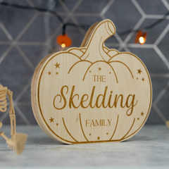 Personalised Engraved Wooden Freestanding Pumpkin