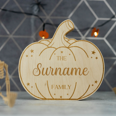 Personalised Engraved Wooden Freestanding Pumpkin