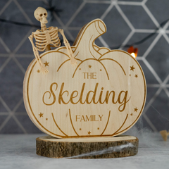 Personalised Engraved Wooden Freestanding Pumpkin