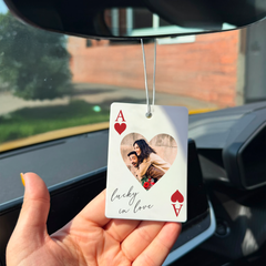 Personalised Photo Car Ornament Lucky in Love Playing Card