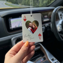 Personalised Photo Car Ornament Lucky in Love Playing Card