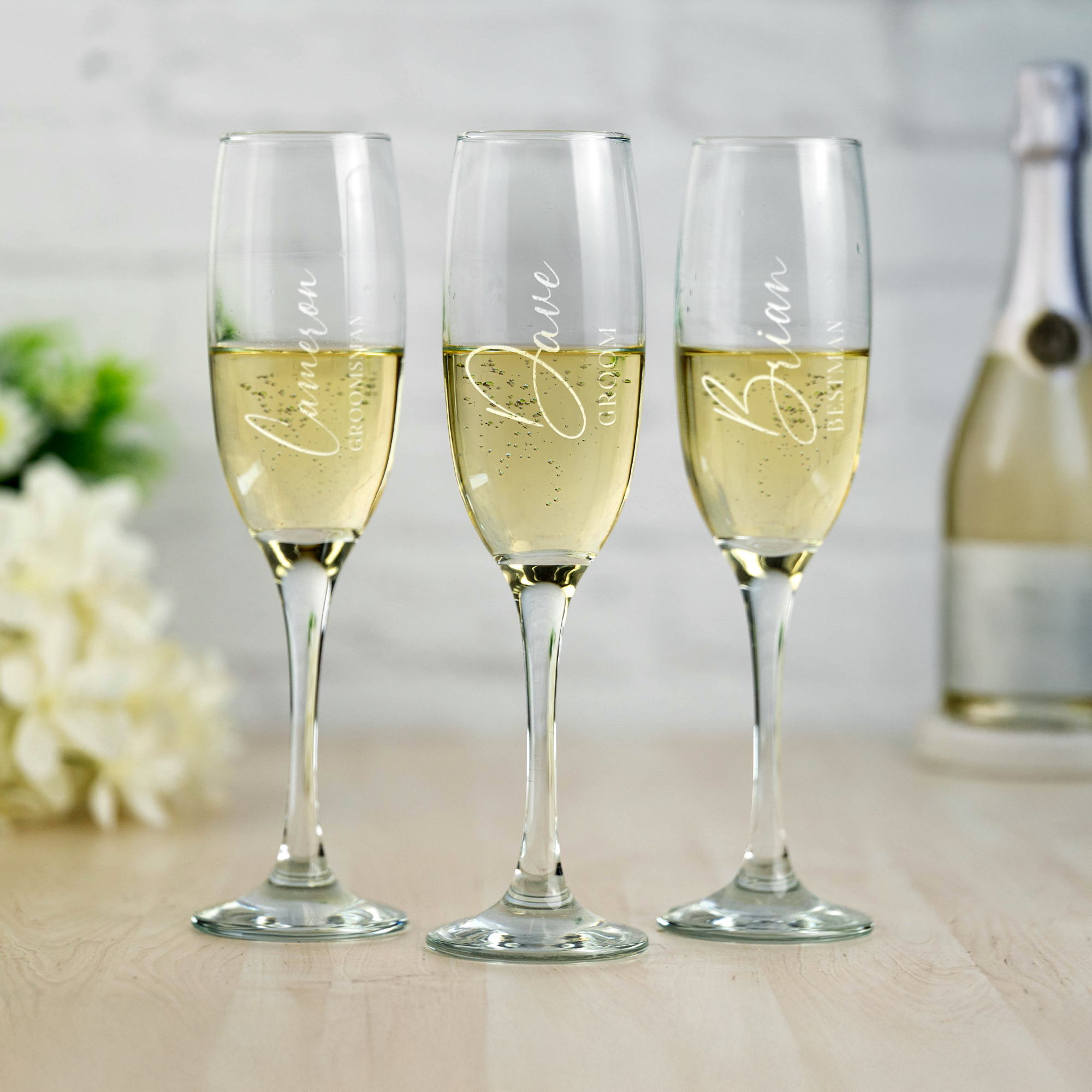 Personalised Engraved Wedding Champagne Flute Set