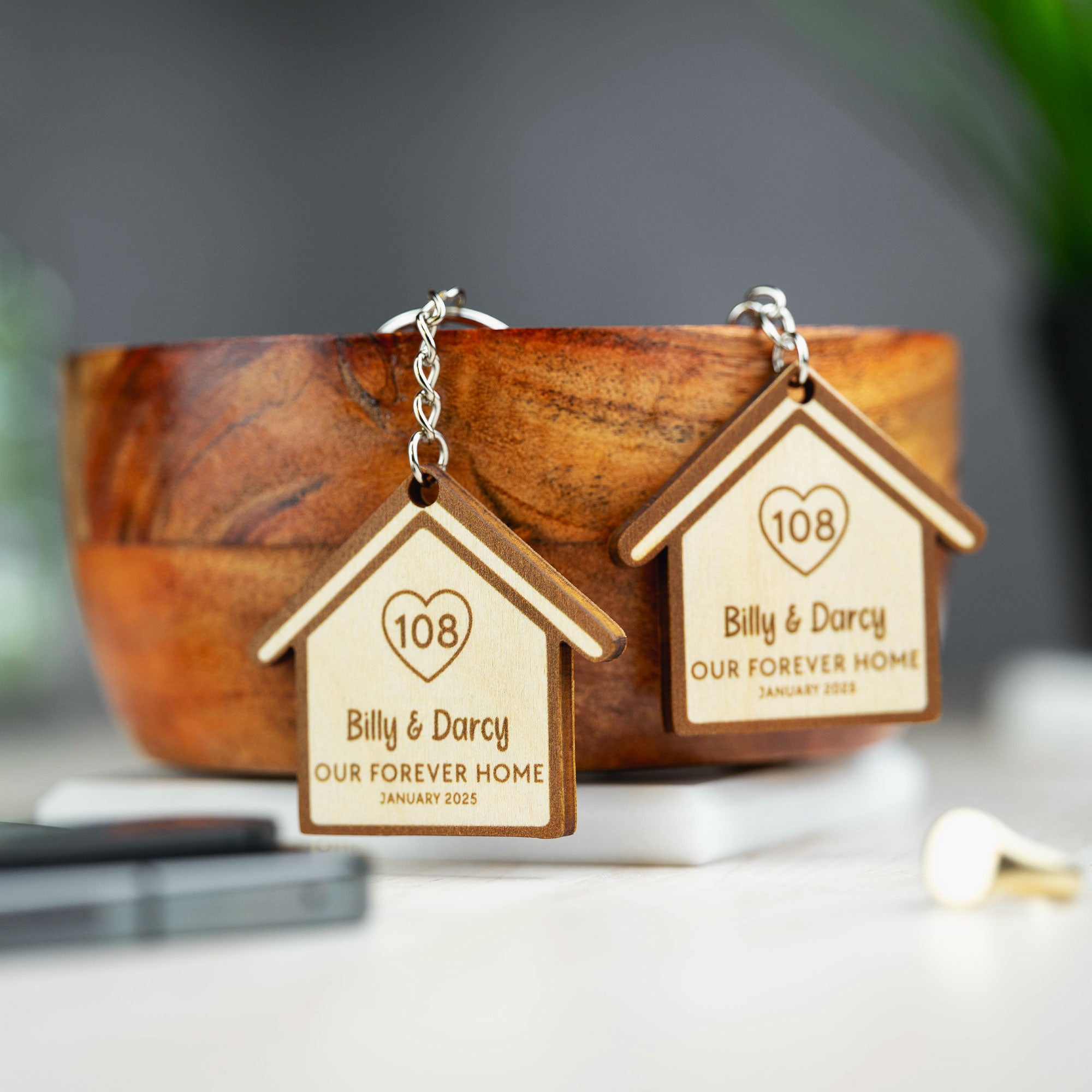 Personalised New Home Wooden Keyring