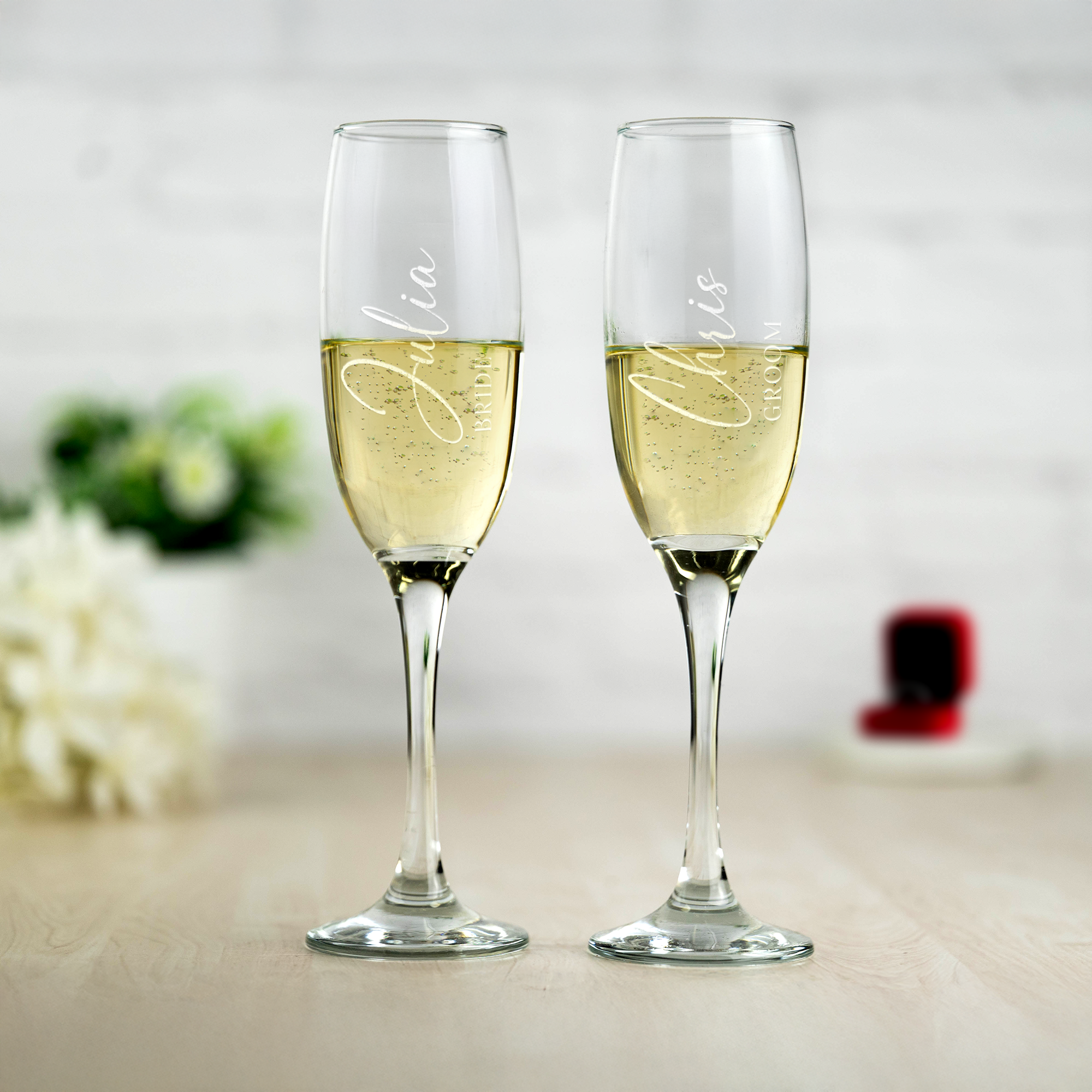 Personalised Engraved Wedding Champagne Flute Set