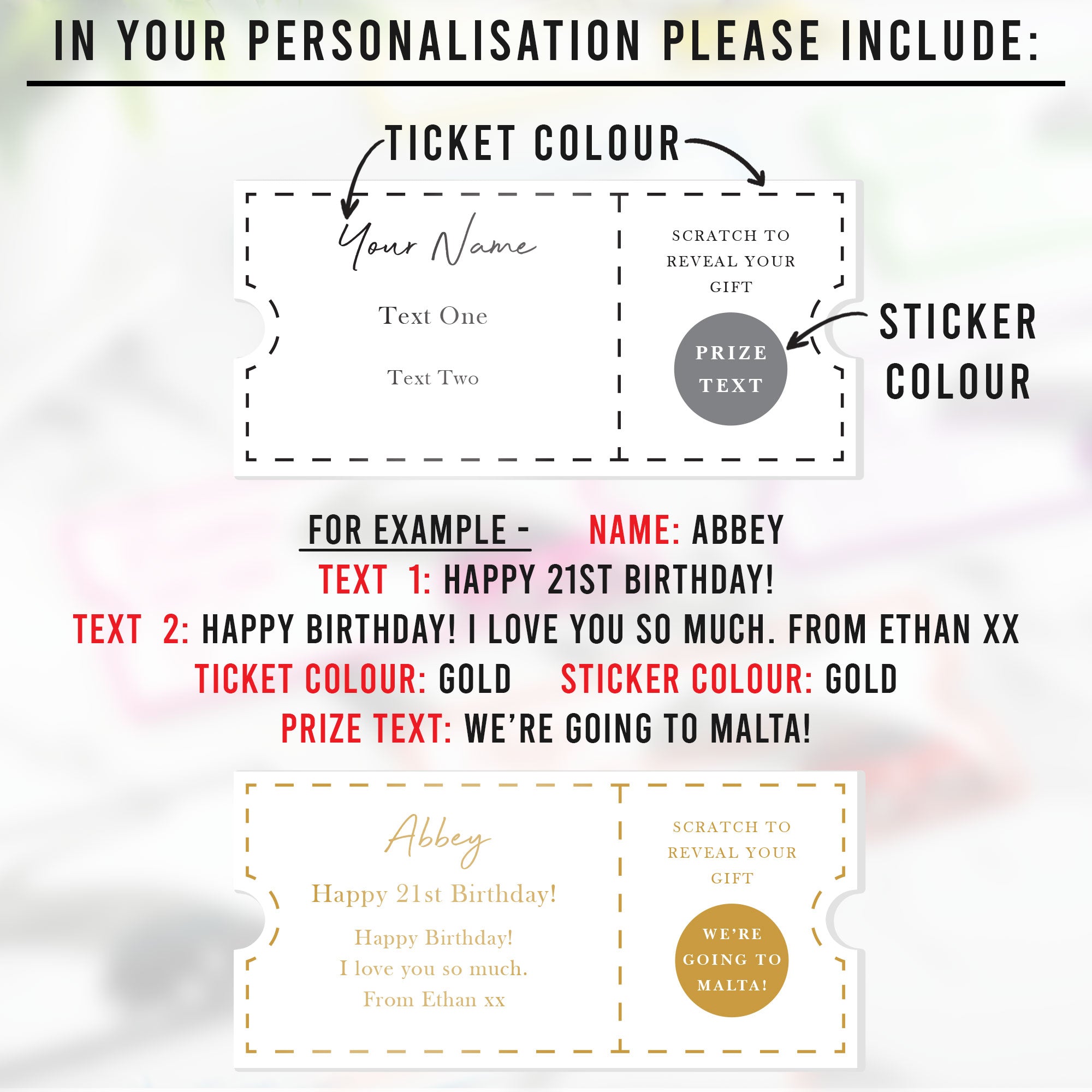 Personalised Printed Scratch to Reveal Gift Ticket