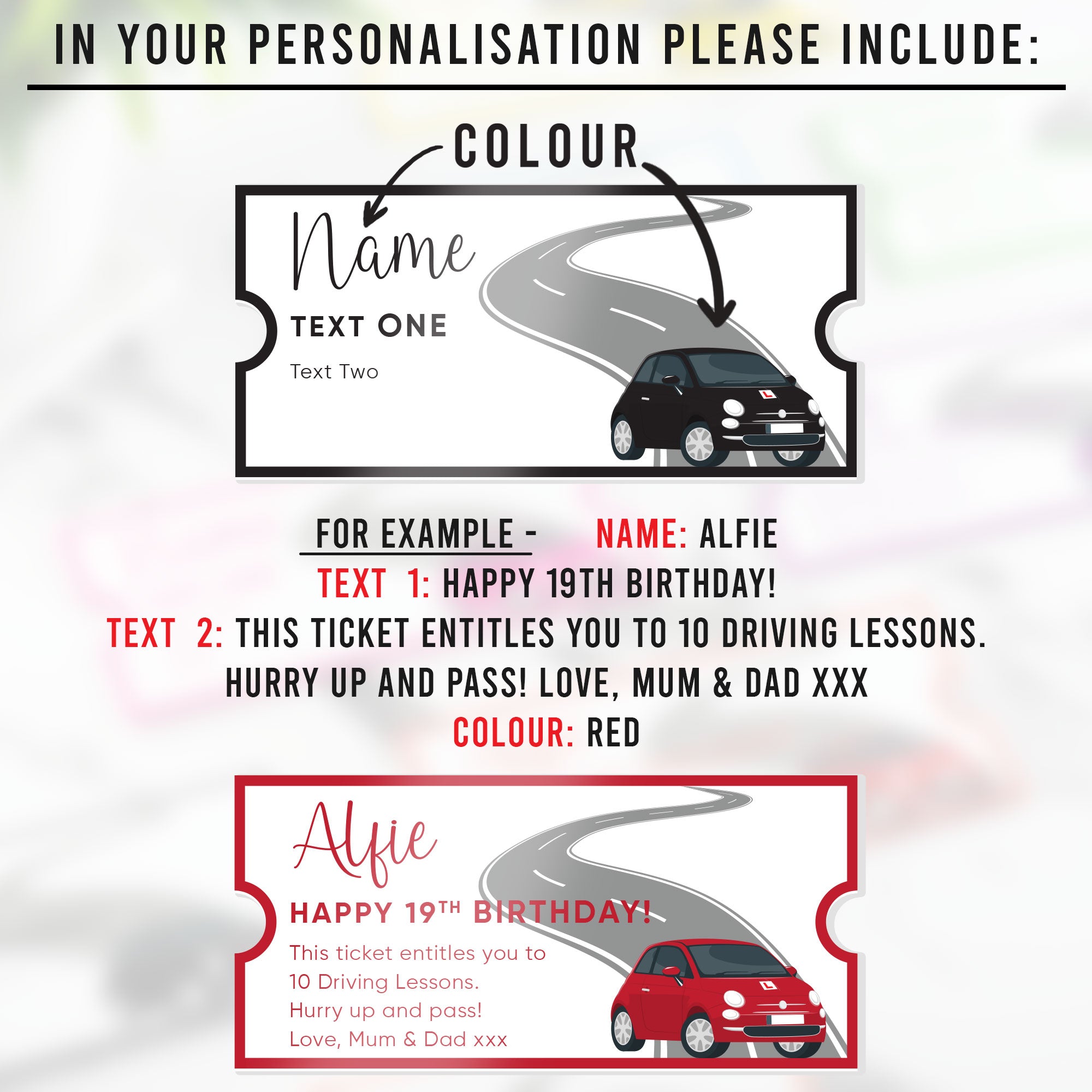 Personalised Printed Driving Lesson Ticket