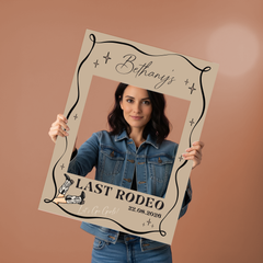 Personalised Hen Do Selfie Frame Sign: Beige Colour 'Last Rodeo' Decoration
