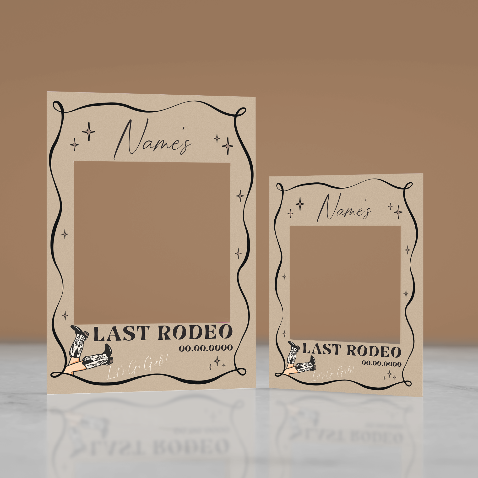 Personalised Hen Do Selfie Frame Sign: Beige Colour 'Last Rodeo' Decoration