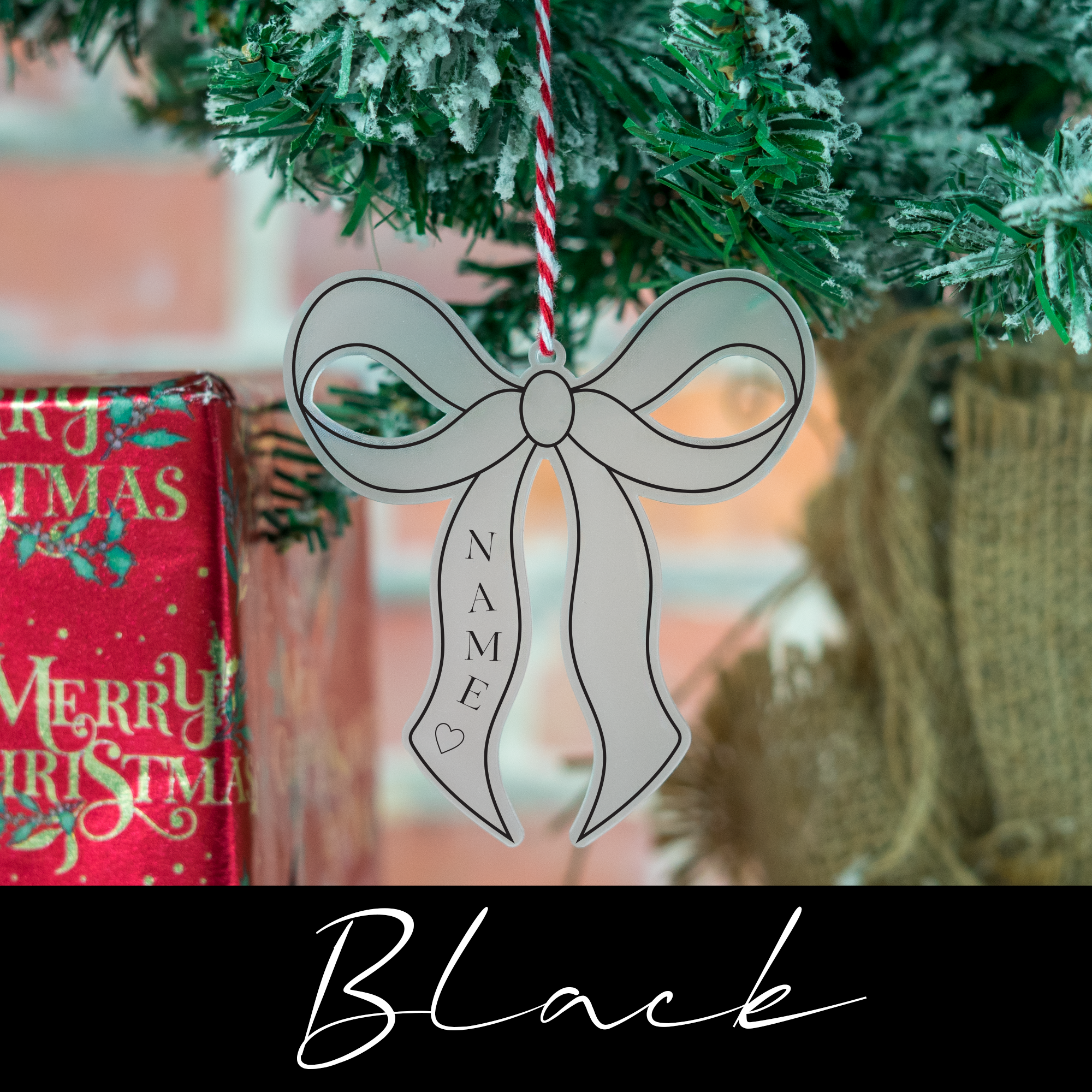 Personalised Bow Pink Red Blue Black Bow Aesthetic Christmas Tree Ornament Bauble Cute Decoration