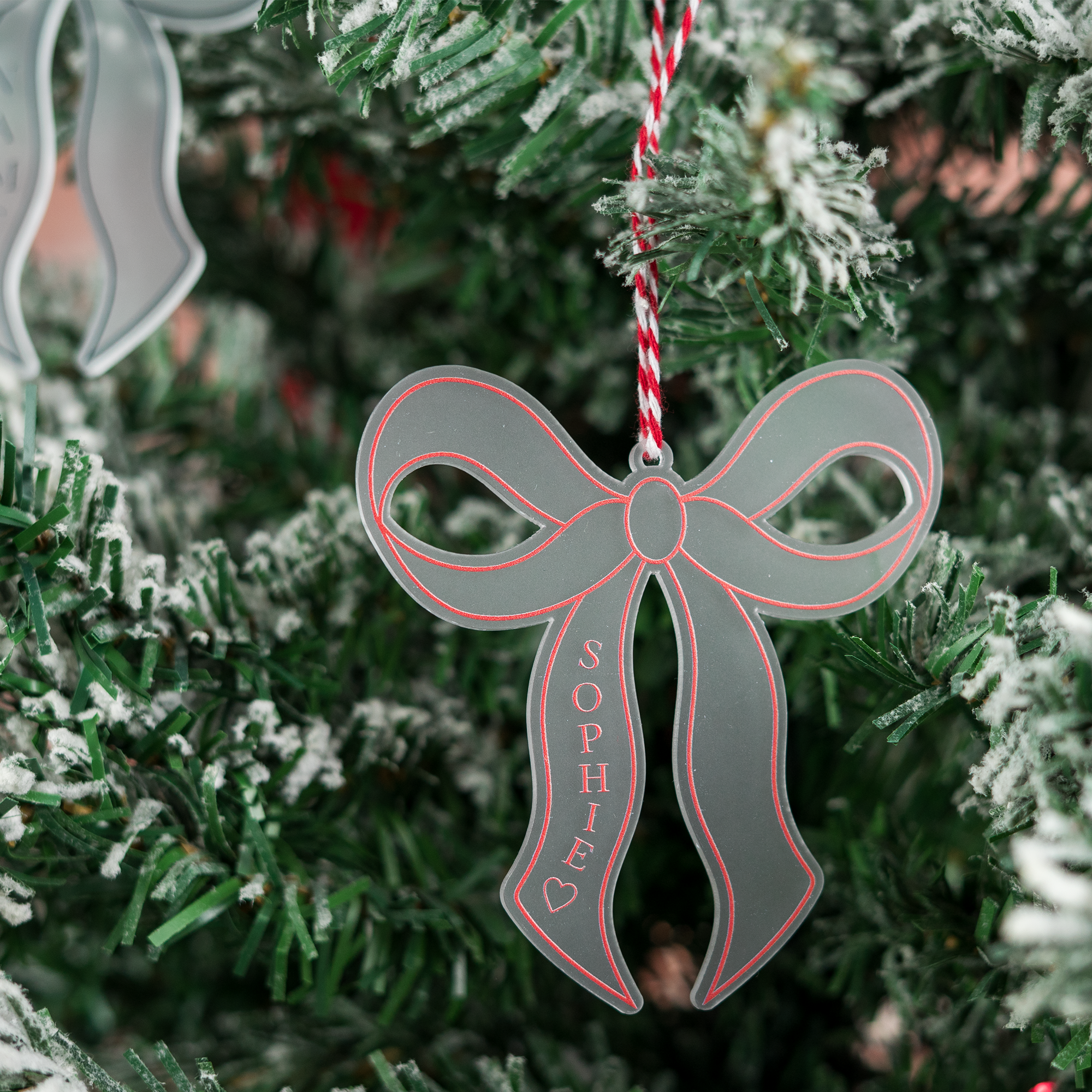 Personalised Bow Pink Red Blue Black Bow Aesthetic Christmas Tree Ornament Bauble Cute Decoration