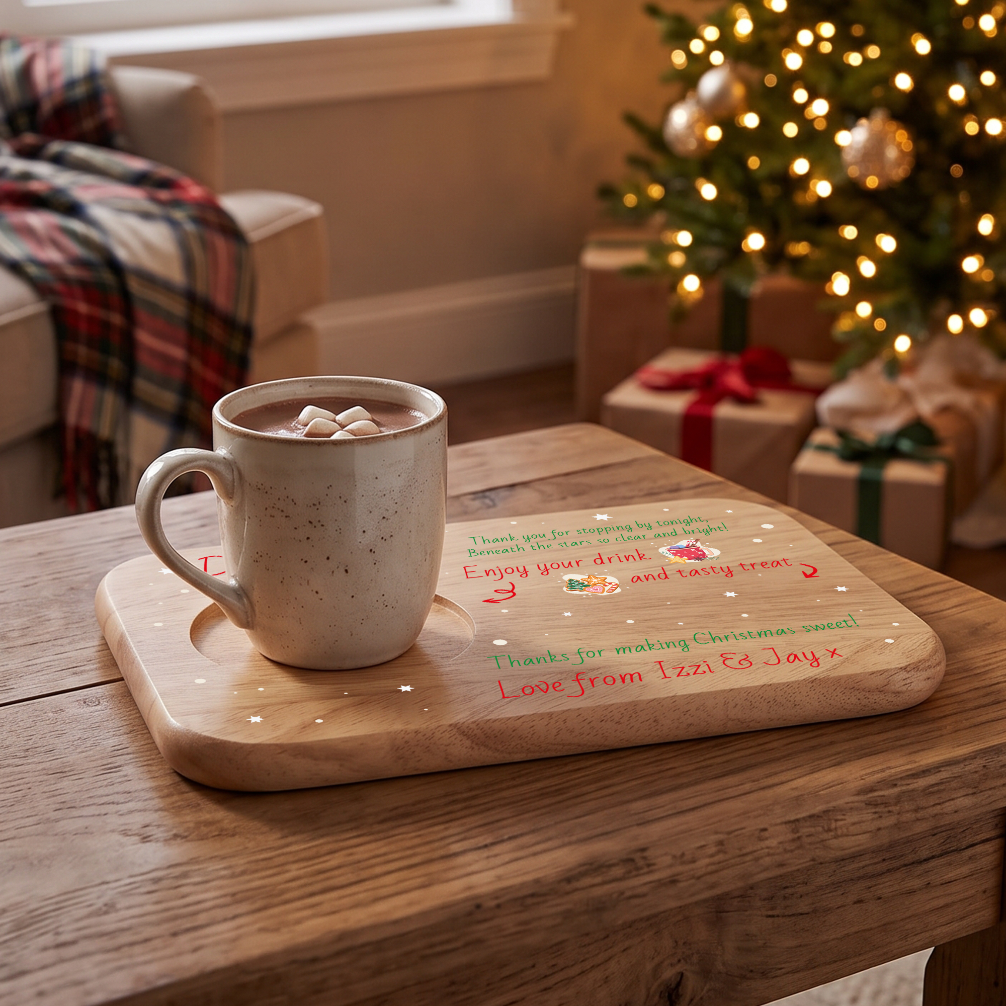 Personalised Christmas Eve Board Treat Tray, Milk and Cookies for Santa & Rudolph Treat