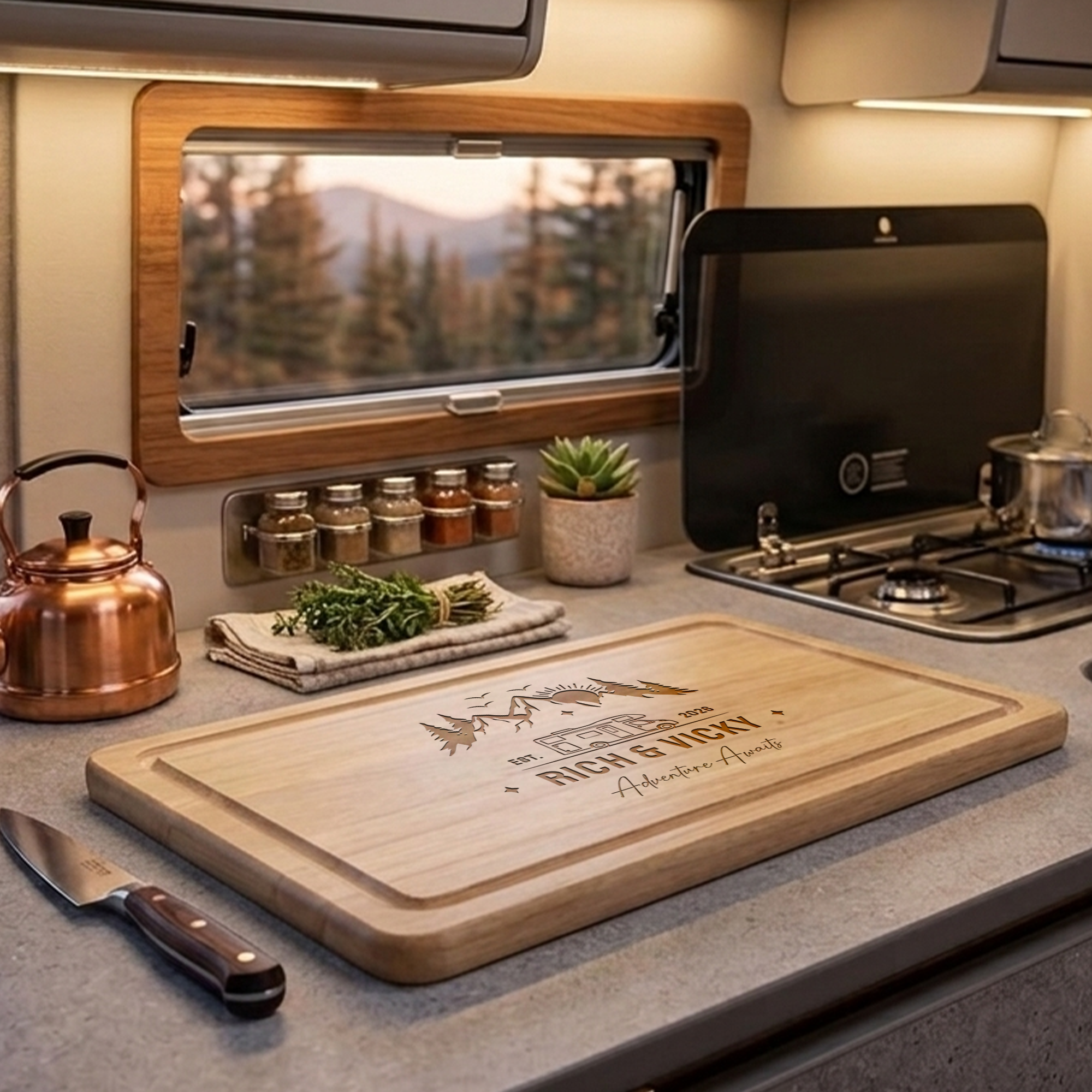 Personalised Engraved Camping Chopping Board Campervan, Camper, Motorhome, Caravan, Tent, Van Life