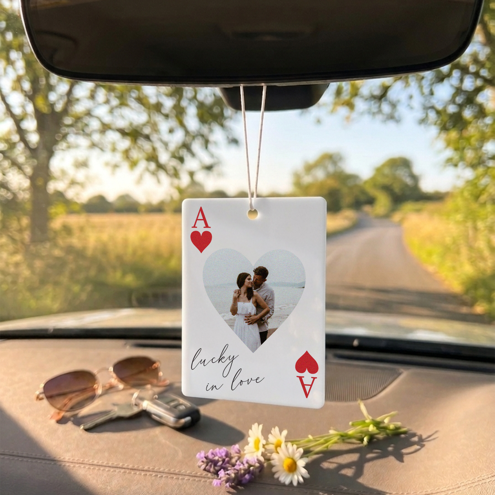 Personalised Photo Car Ornament Lucky in Love Playing Card