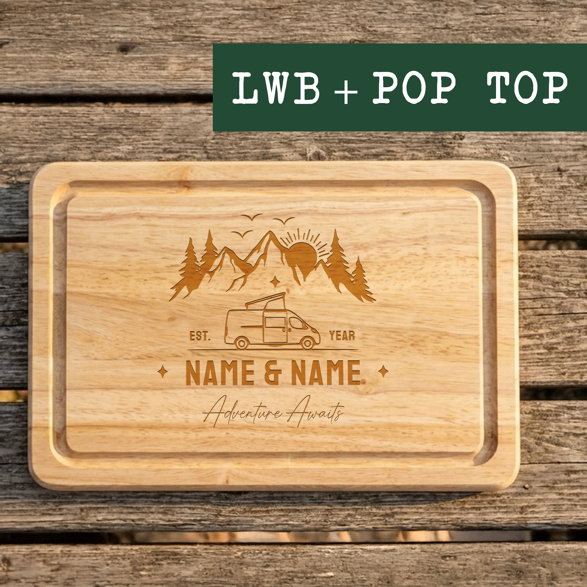 Personalised Engraved Camping Chopping Board Campervan, Camper, Motorhome, Caravan, Tent, Van Life