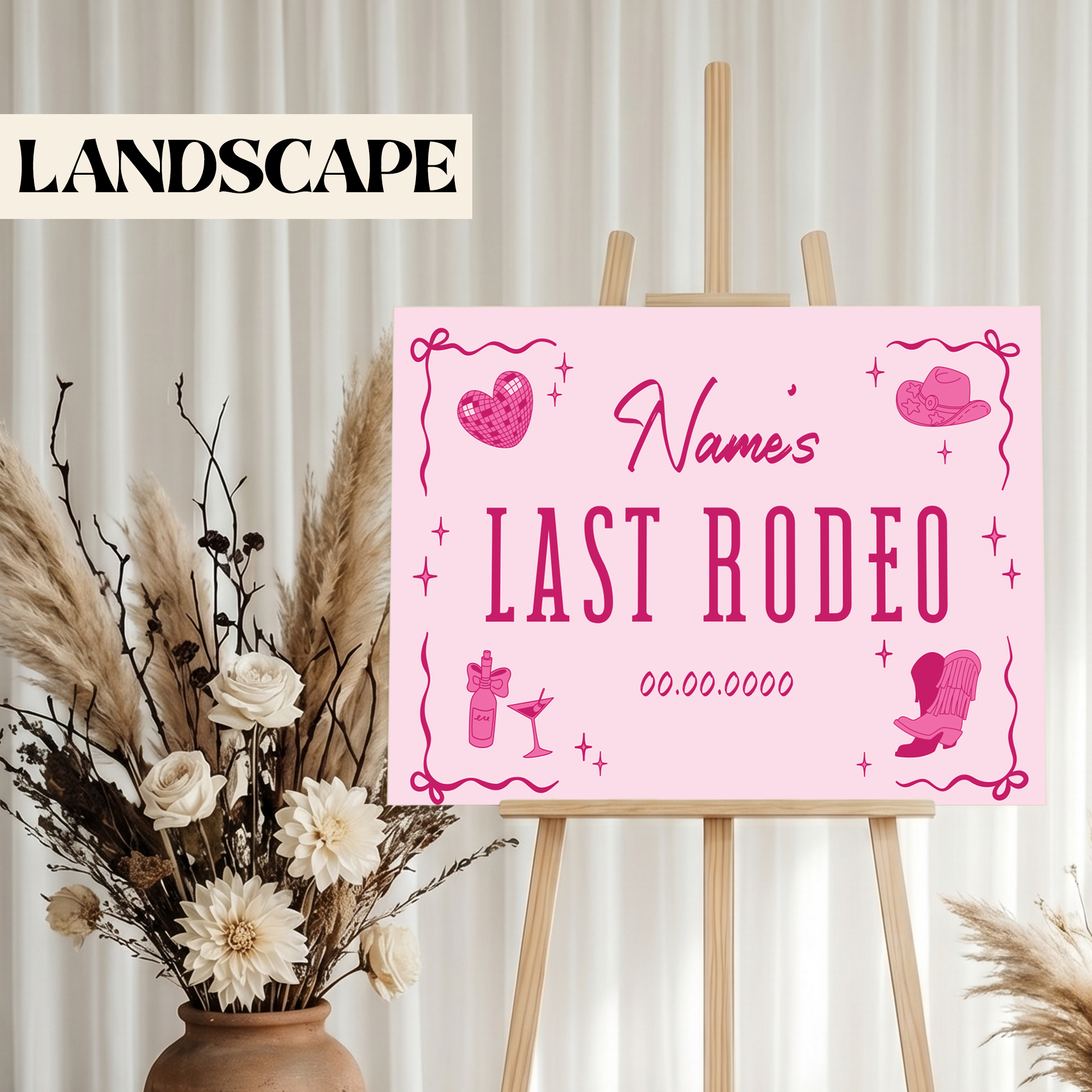 Personalised printed Hen Do Welcome Sign Last Rodeo Pink
