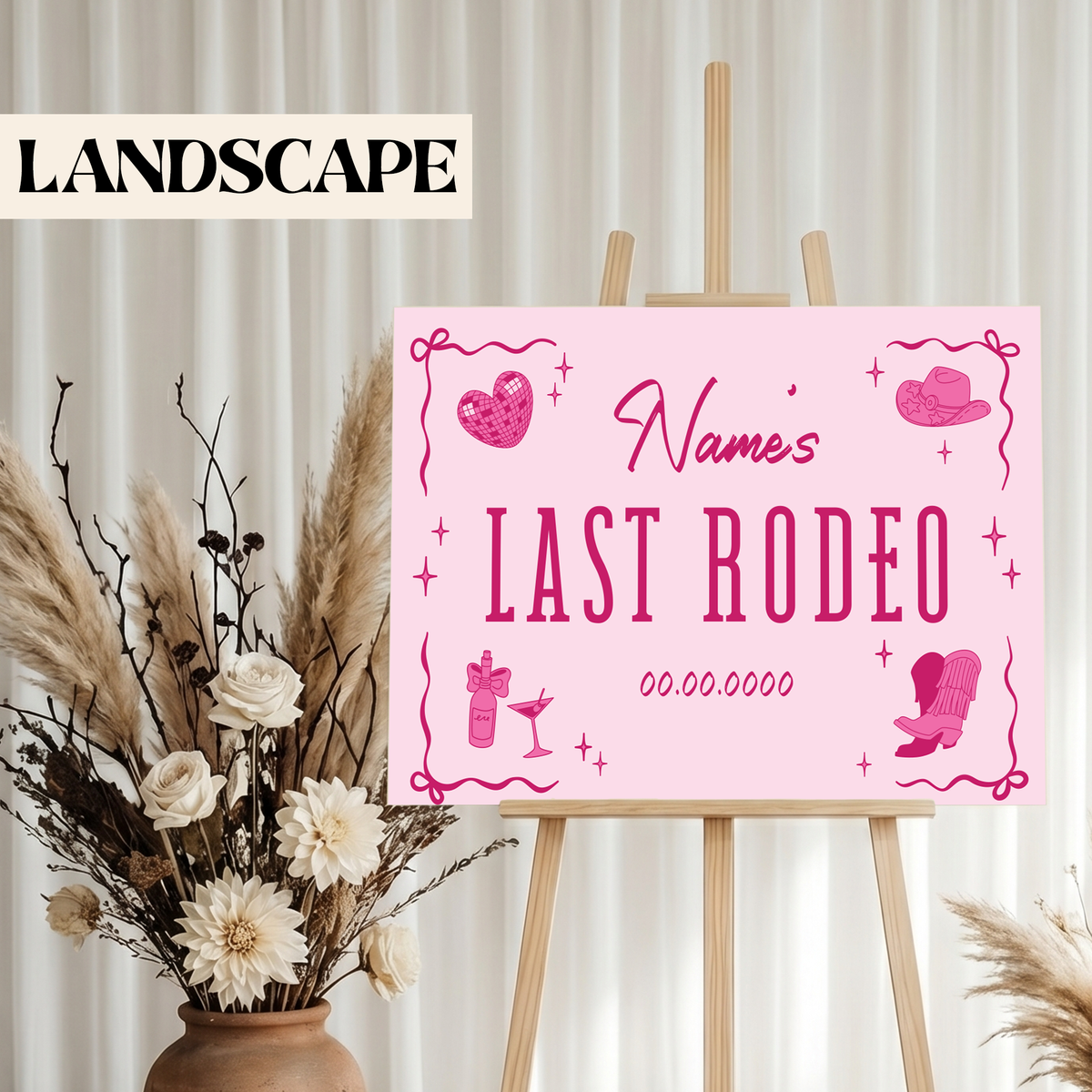 Personalised printed Hen Do Welcome Sign Last Rodeo Pink