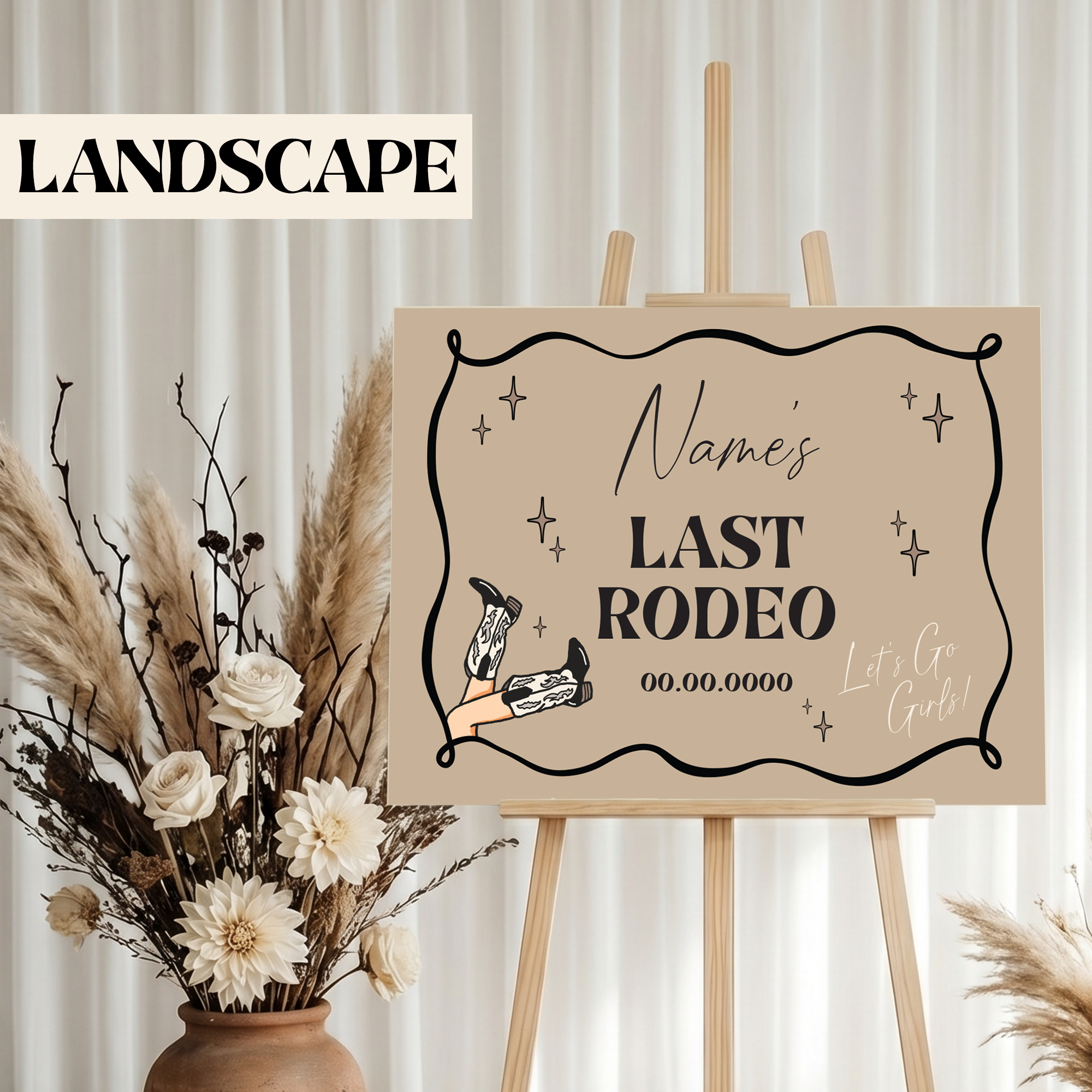 Personalised printed Hen Do Welcome Sign Last Rodeo Beige