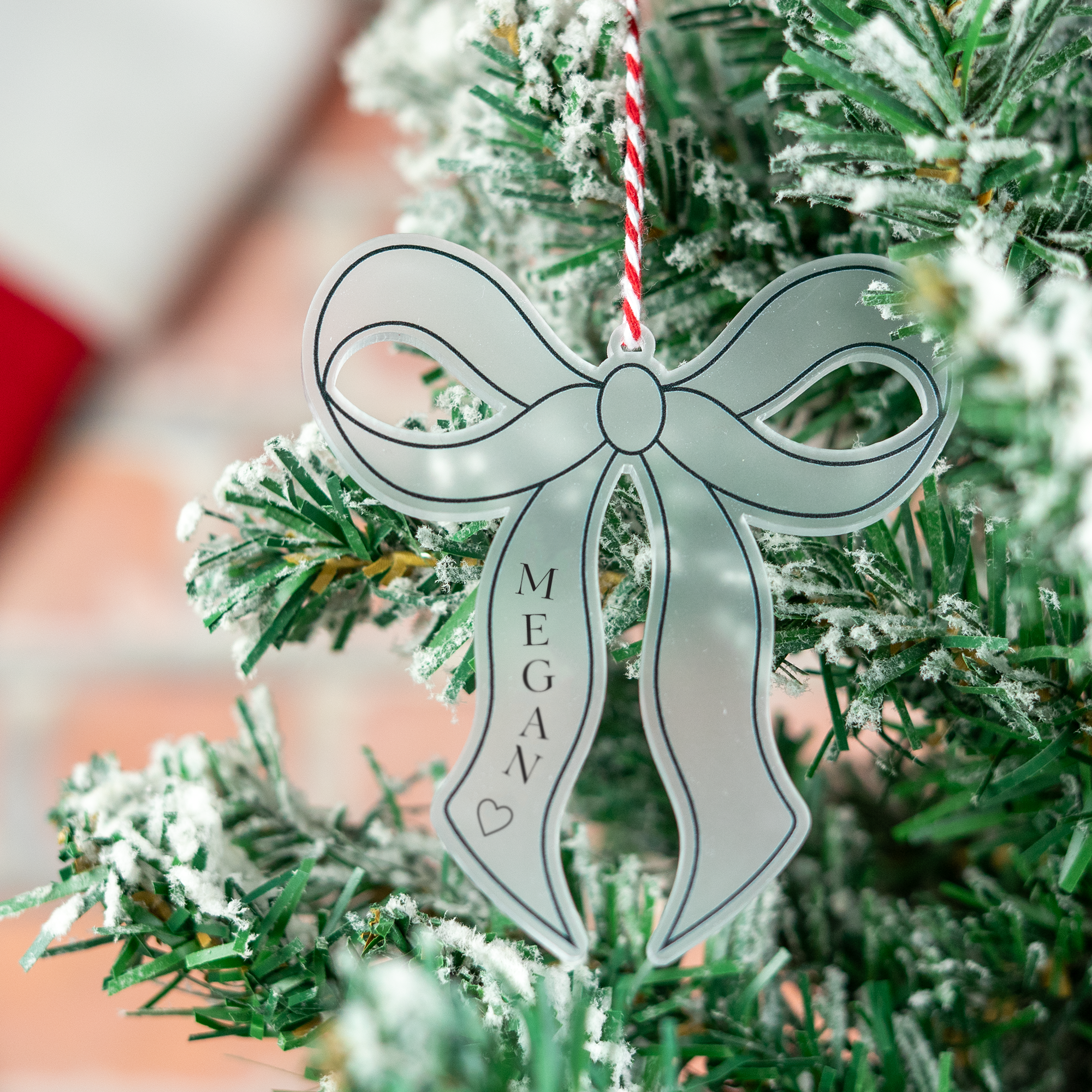 Personalised Bow Pink Red Blue Black Bow Aesthetic Christmas Tree Ornament Bauble Cute Decoration