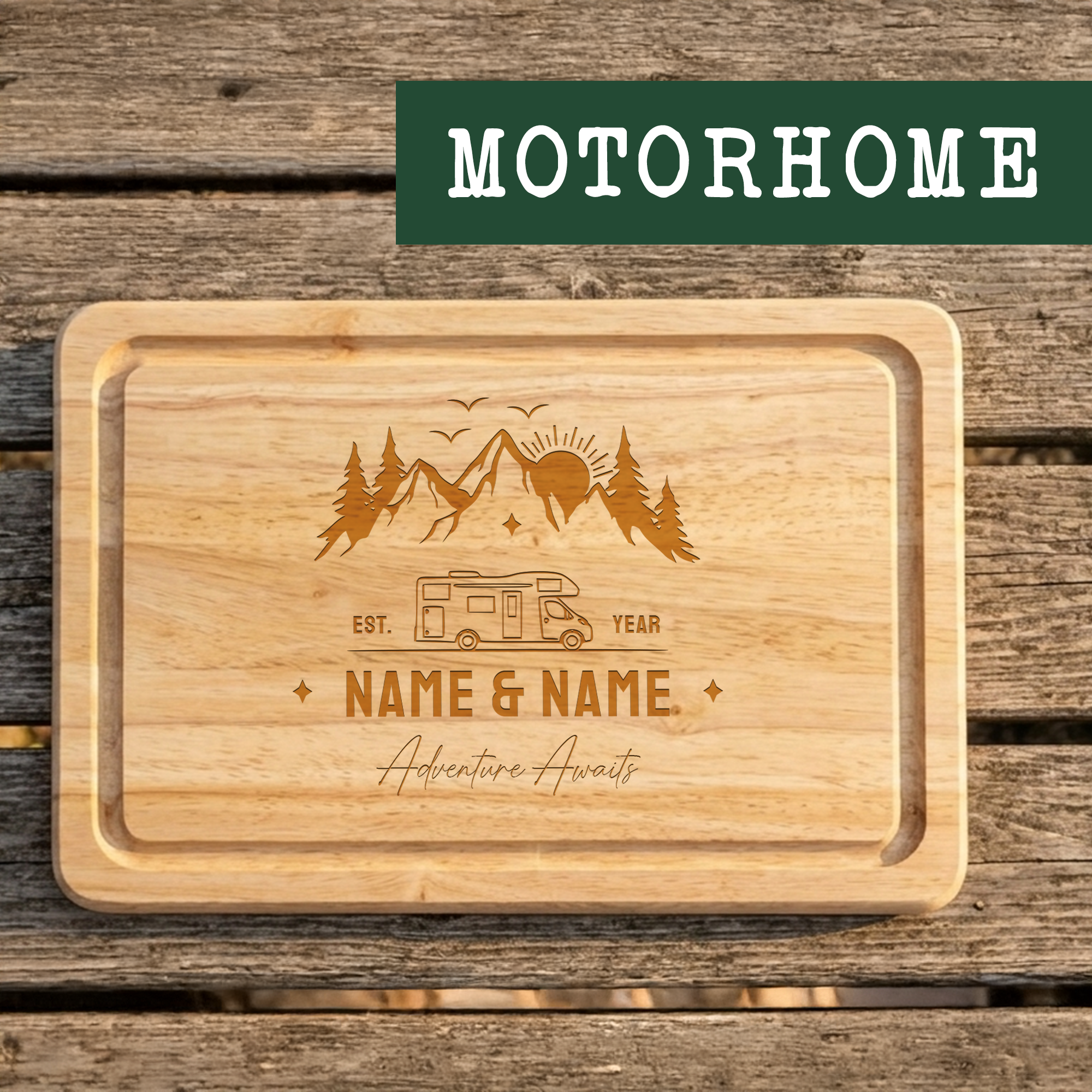 Personalised Engraved Camping Chopping Board Campervan, Camper, Motorhome, Caravan, Tent, Van Life