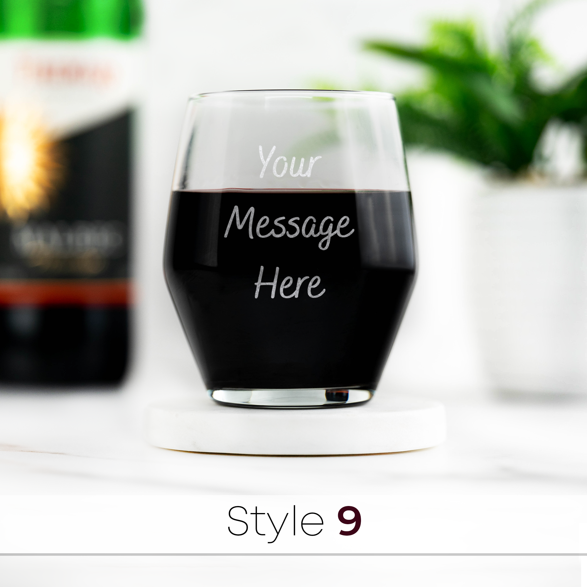 Personalised Engraved Angled Stemless Wine Glass