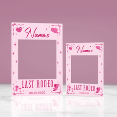 Personalised Hen Do Selfie Frame Sign: Pink Colour 'Last Rodeo' Decoration