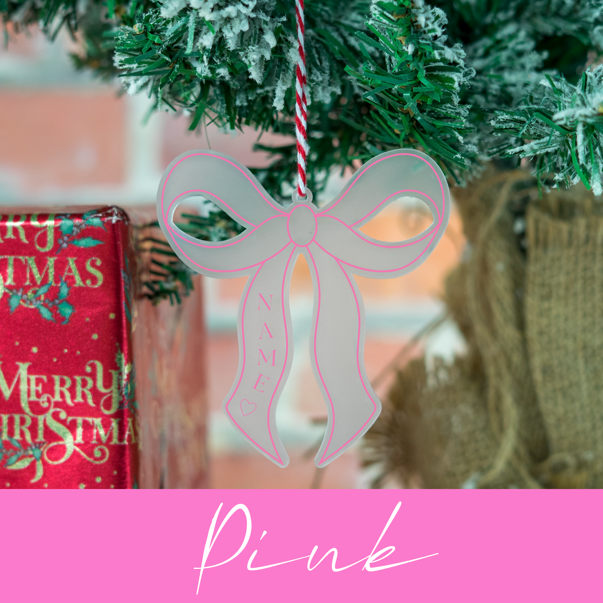 Personalised Bow Pink Red Blue Black Bow Aesthetic Christmas Tree Ornament Bauble Cute Decoration
