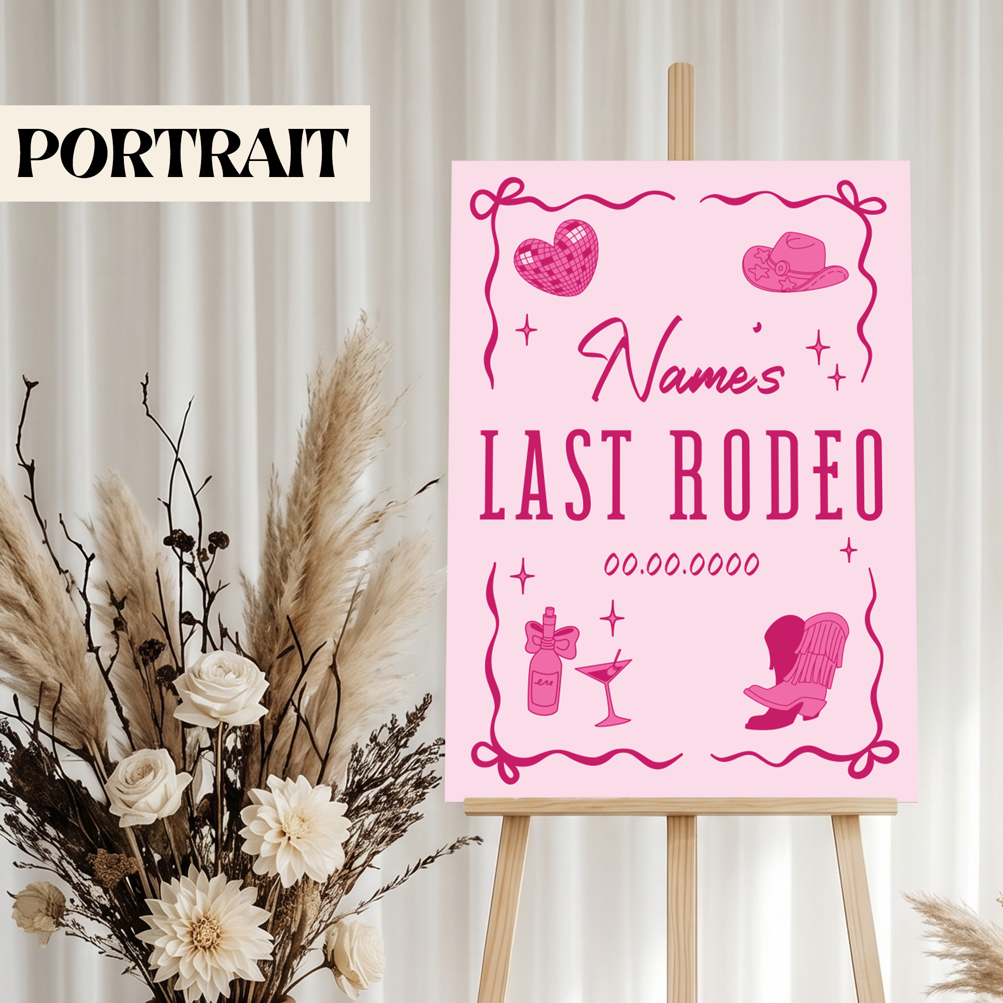 Personalised printed Hen Do Welcome Sign Last Rodeo Pink