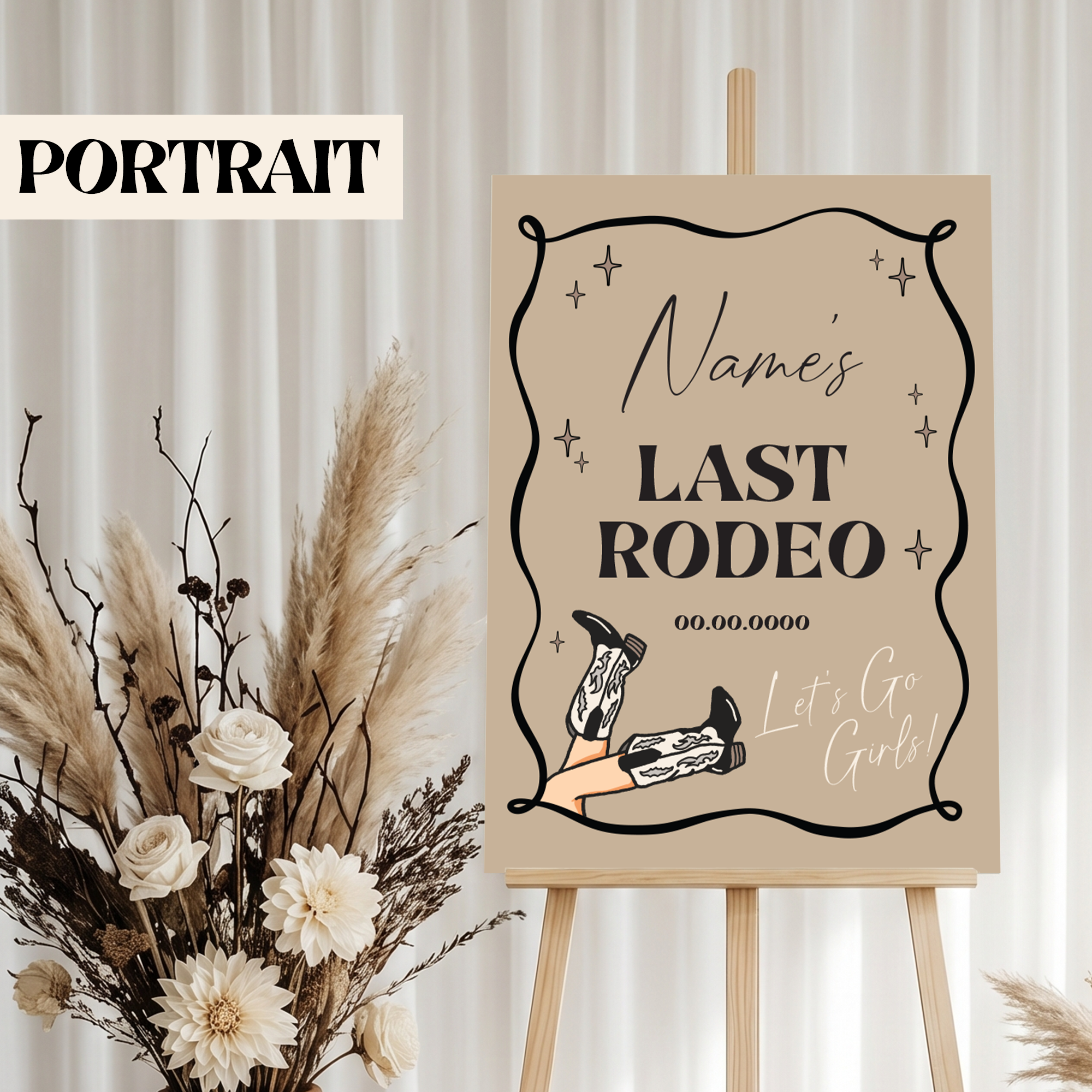 Personalised printed Hen Do Welcome Sign Last Rodeo Beige