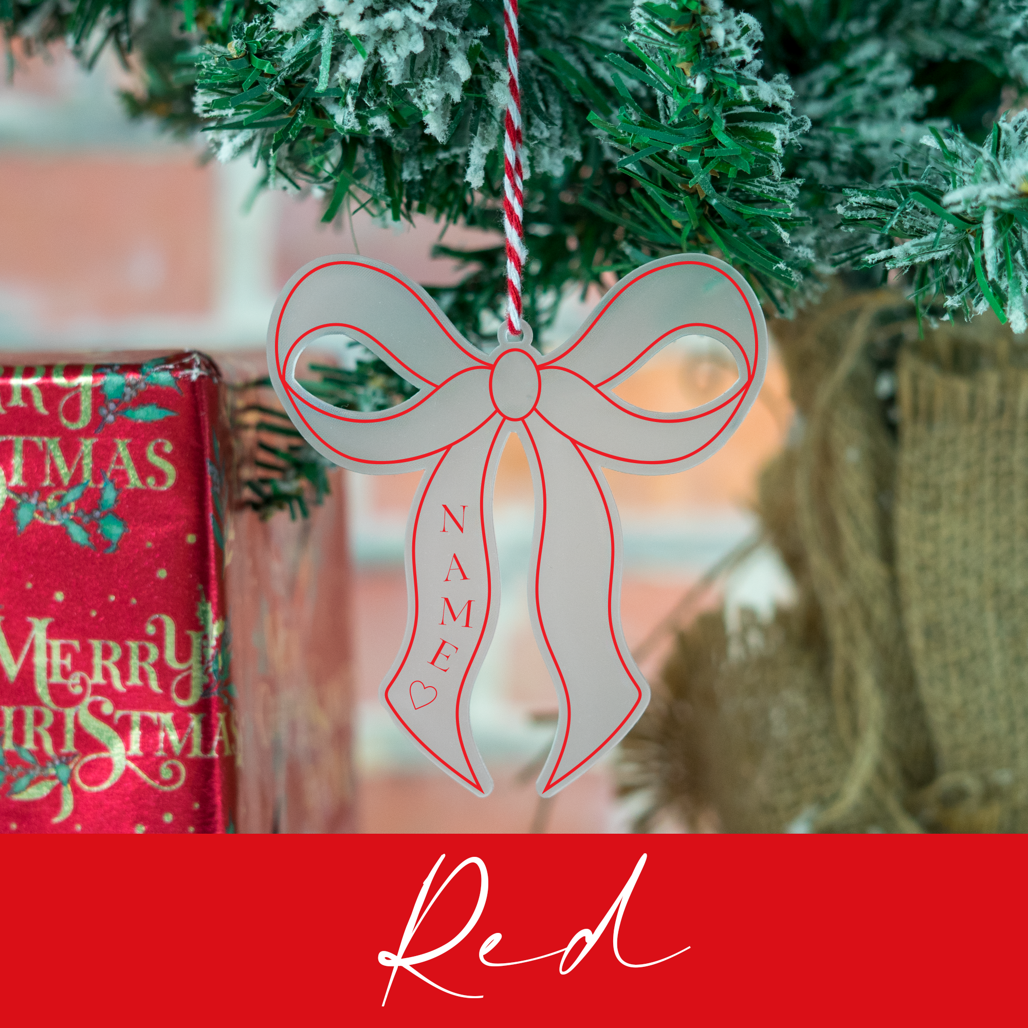 Personalised Bow Pink Red Blue Black Bow Aesthetic Christmas Tree Ornament Bauble Cute Decoration