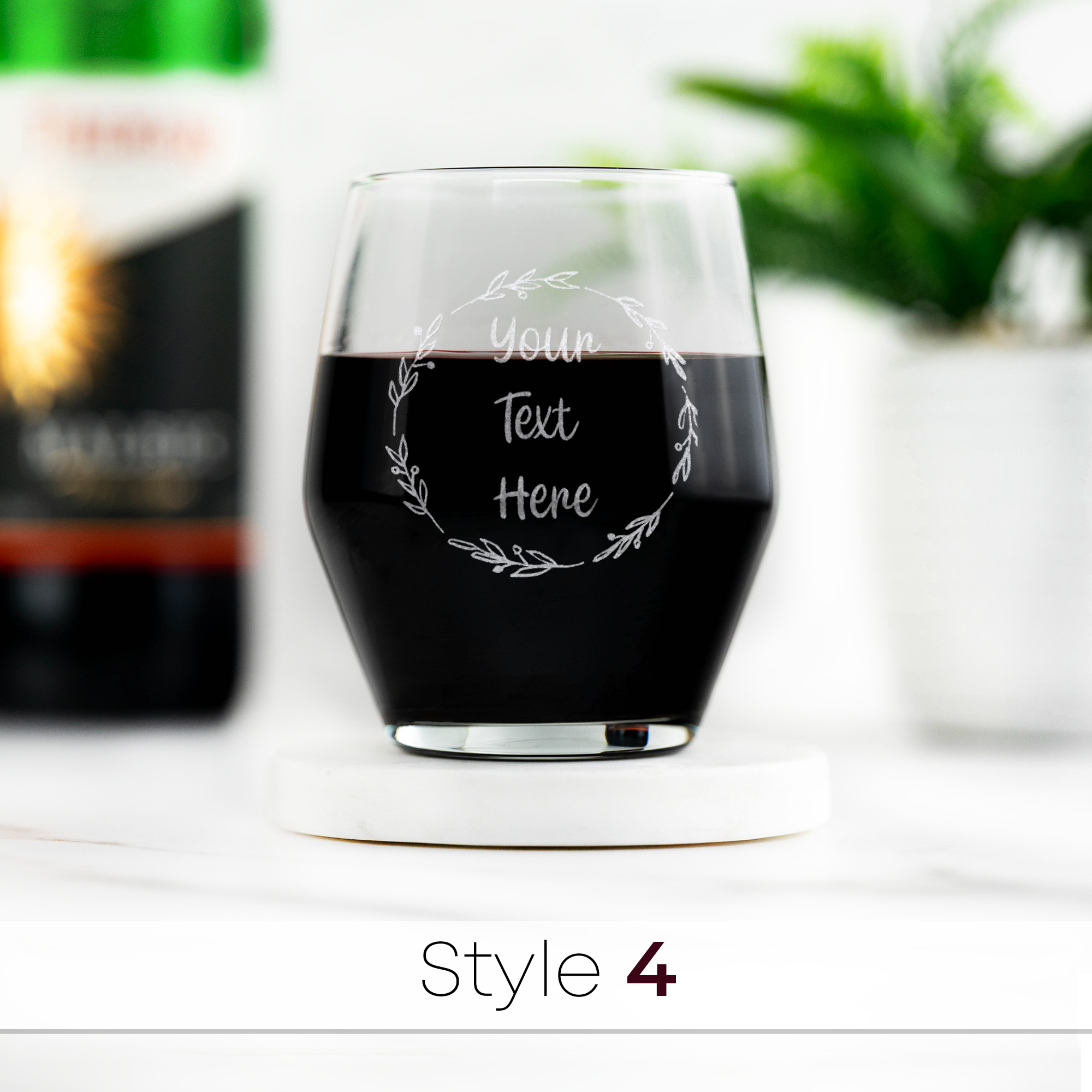 Personalised Engraved Angled Stemless Wine Glass