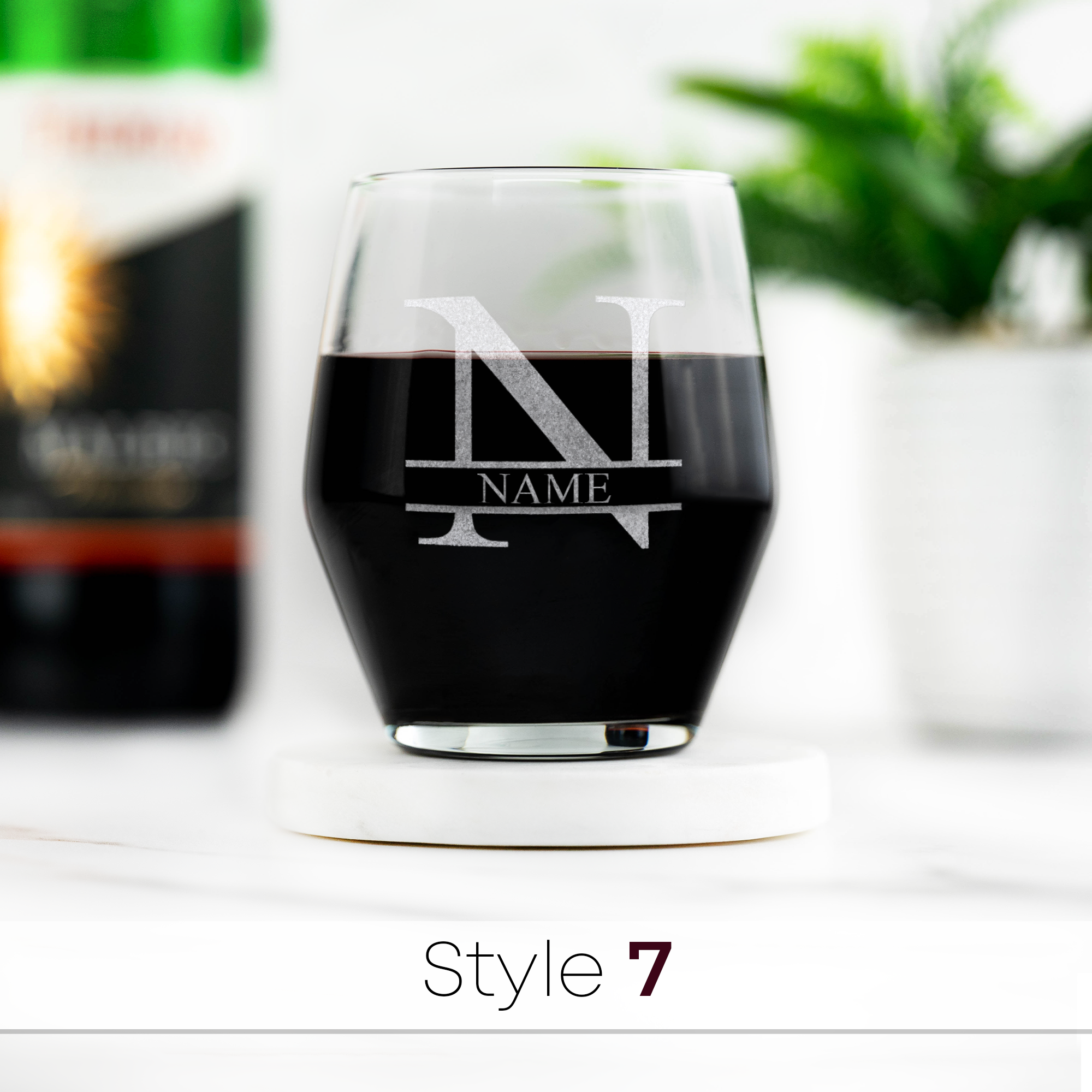 Personalised Engraved Angled Stemless Wine Glass