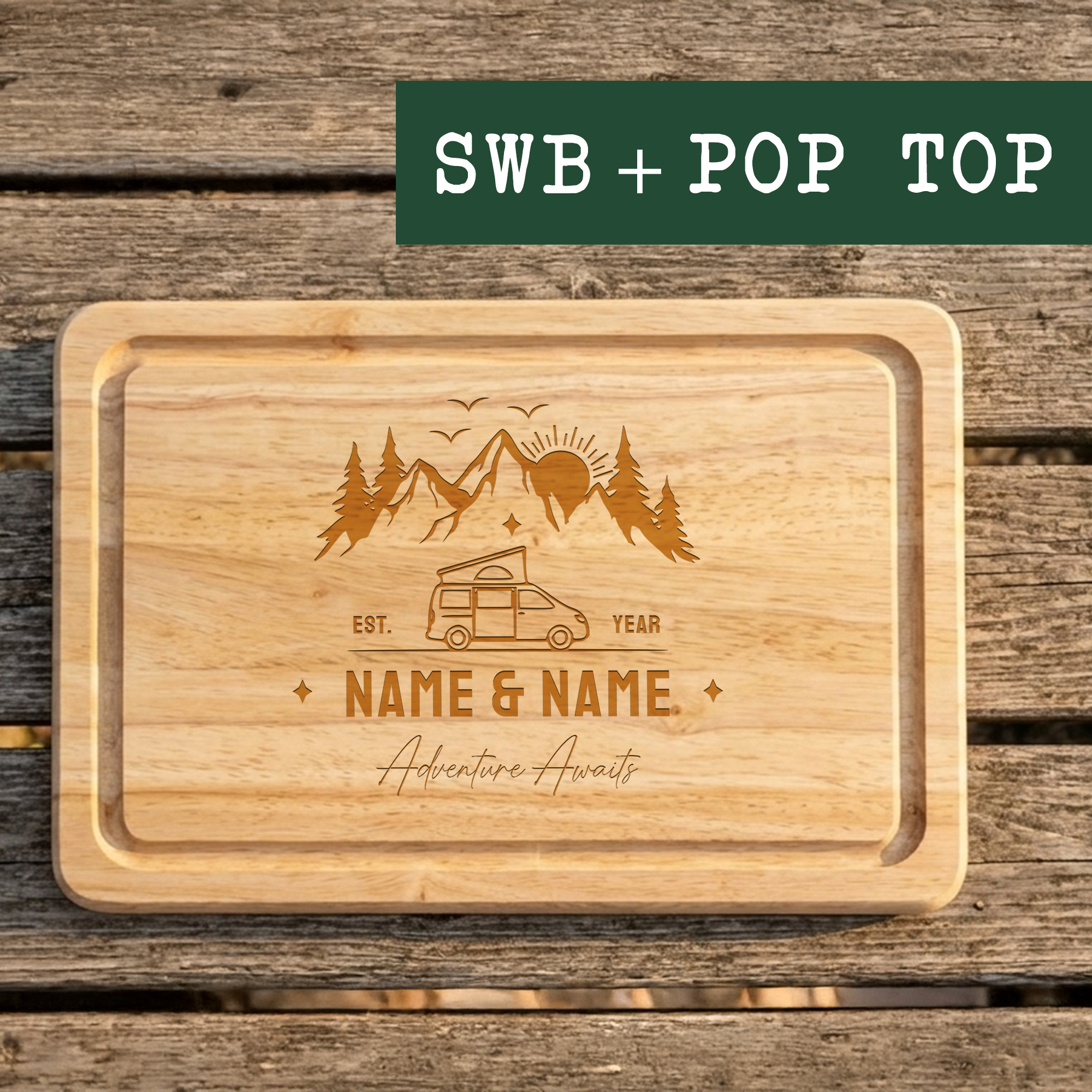 Personalised Engraved Camping Chopping Board Campervan, Camper, Motorhome, Caravan, Tent, Van Life