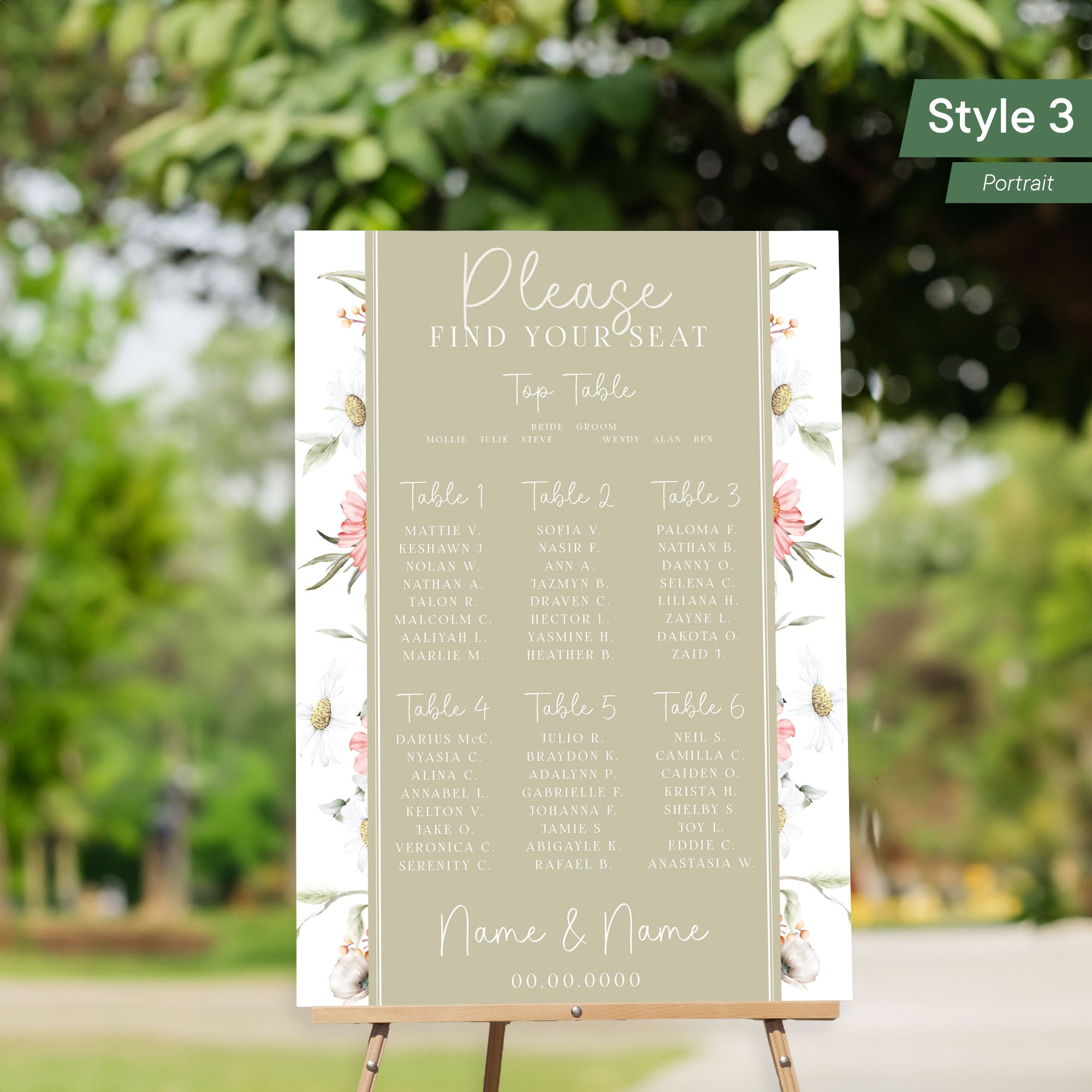 Personalised Printed Wedding Seating Plan