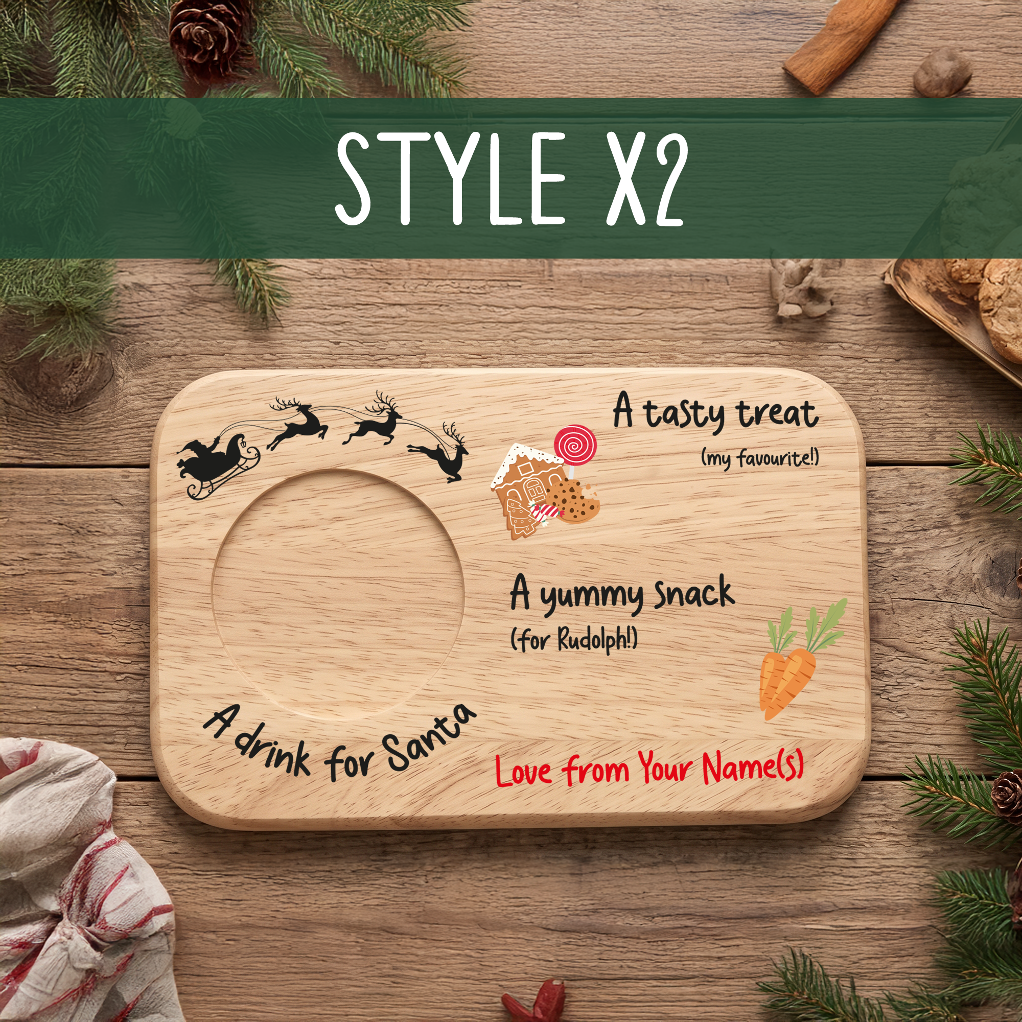 Personalised Christmas Eve Board Treat Tray, Milk and Cookies for Santa & Rudolph Treat