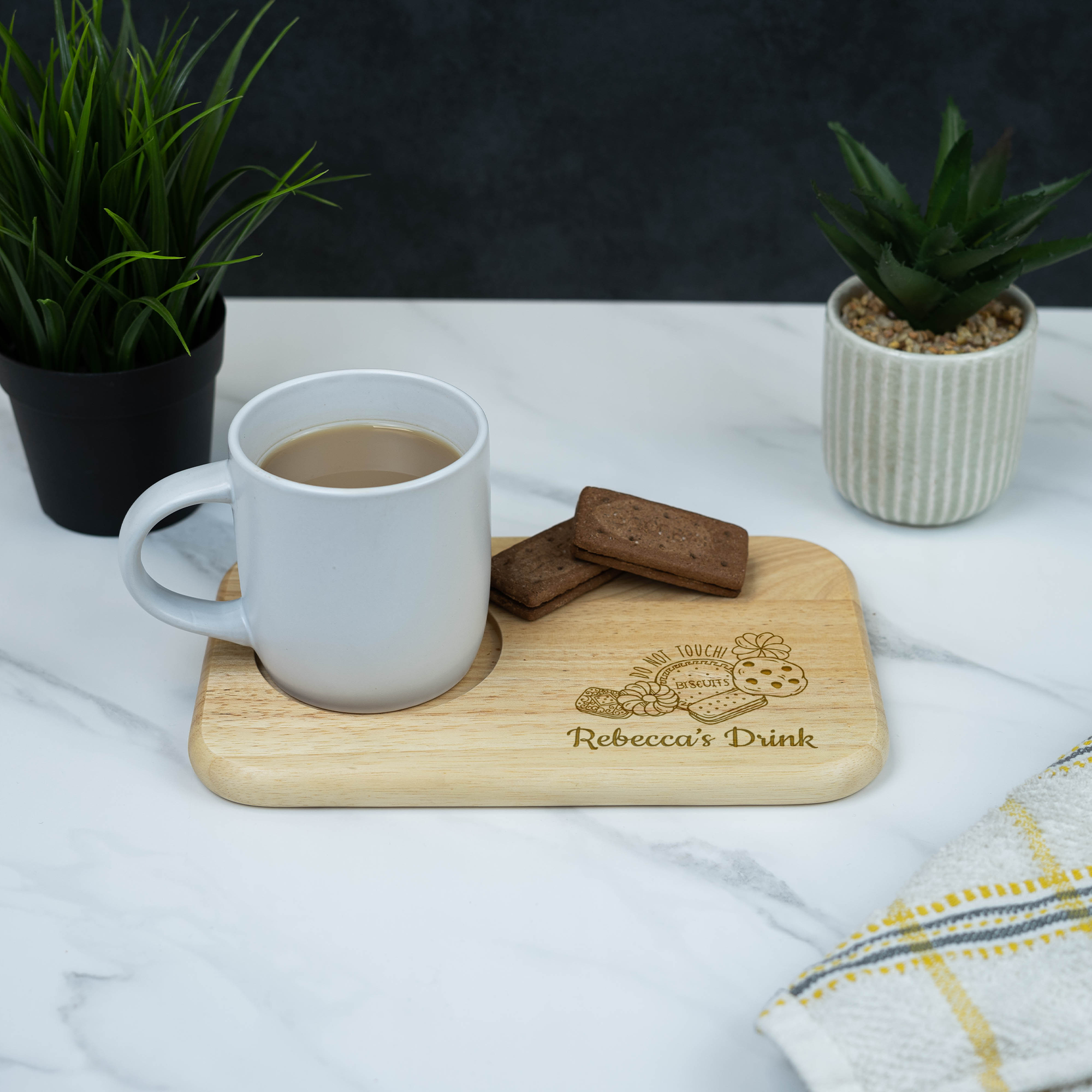 Personalised Engraved Wooden Tea and Biscuits, Coffee and cake board