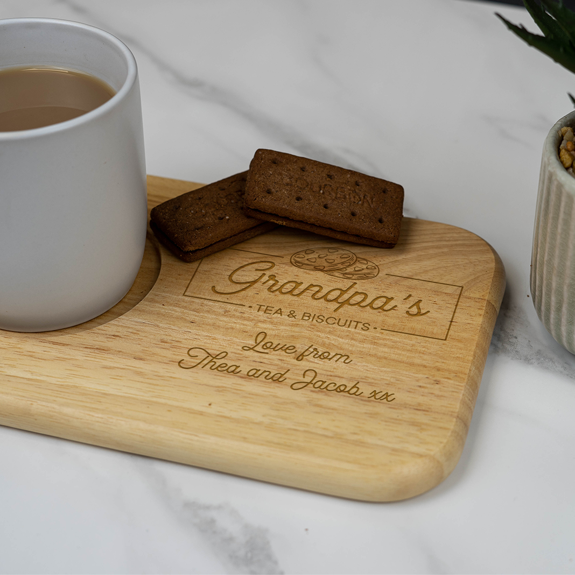 Personalised Engraved Wooden Tea and Biscuits, Coffee and cake board