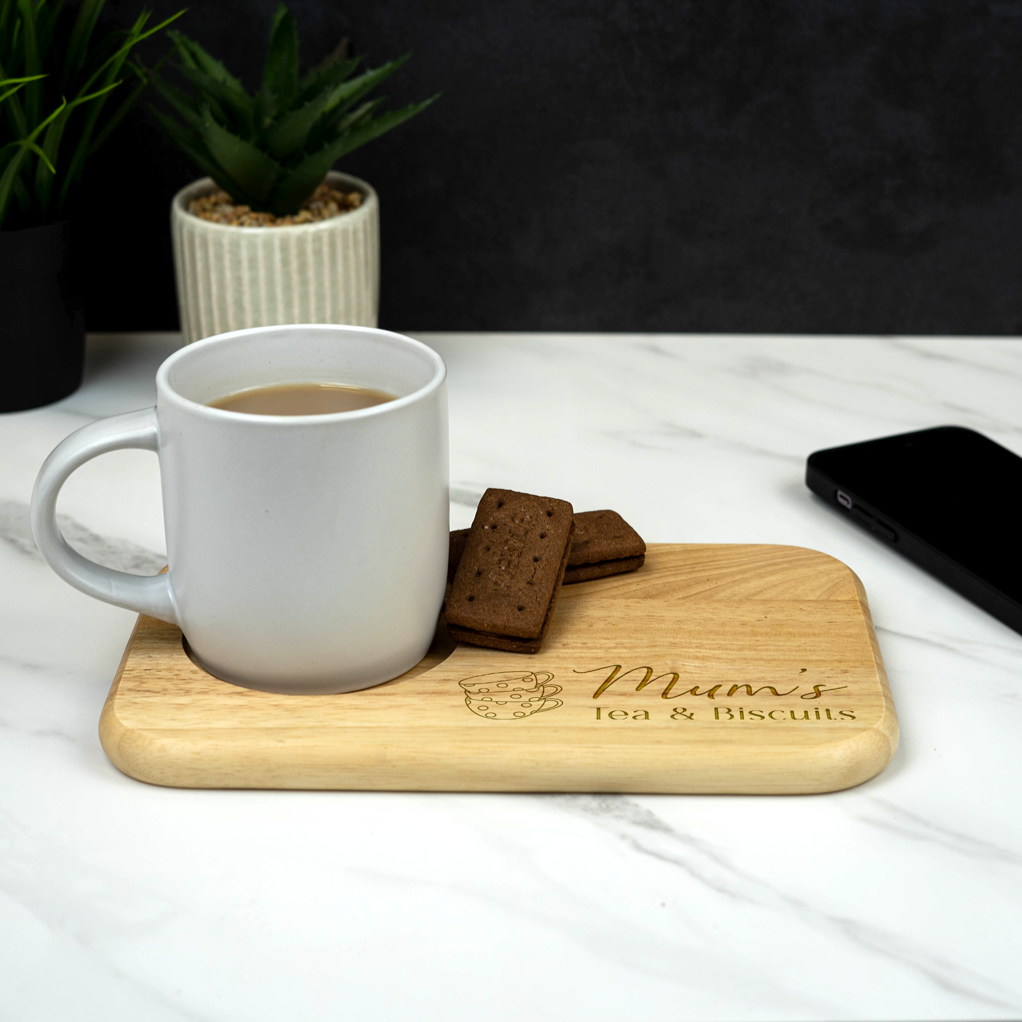Personalised Engraved Wooden Tea and Biscuits, Coffee and cake board