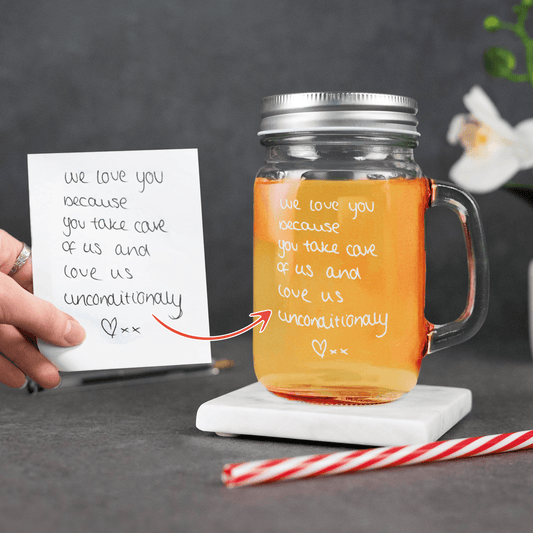 Engraved Custom Handwriting Glass Mason Jar - So Bespoke Gifts