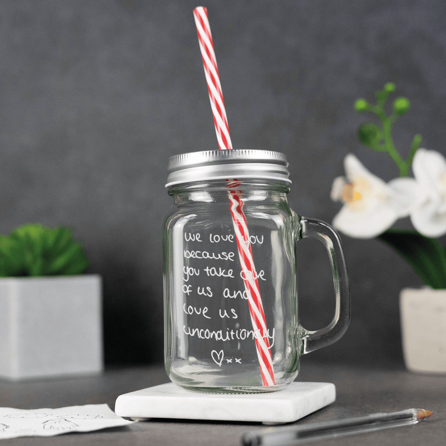 Engraved Custom Handwriting Glass Mason Jar - So Bespoke Gifts