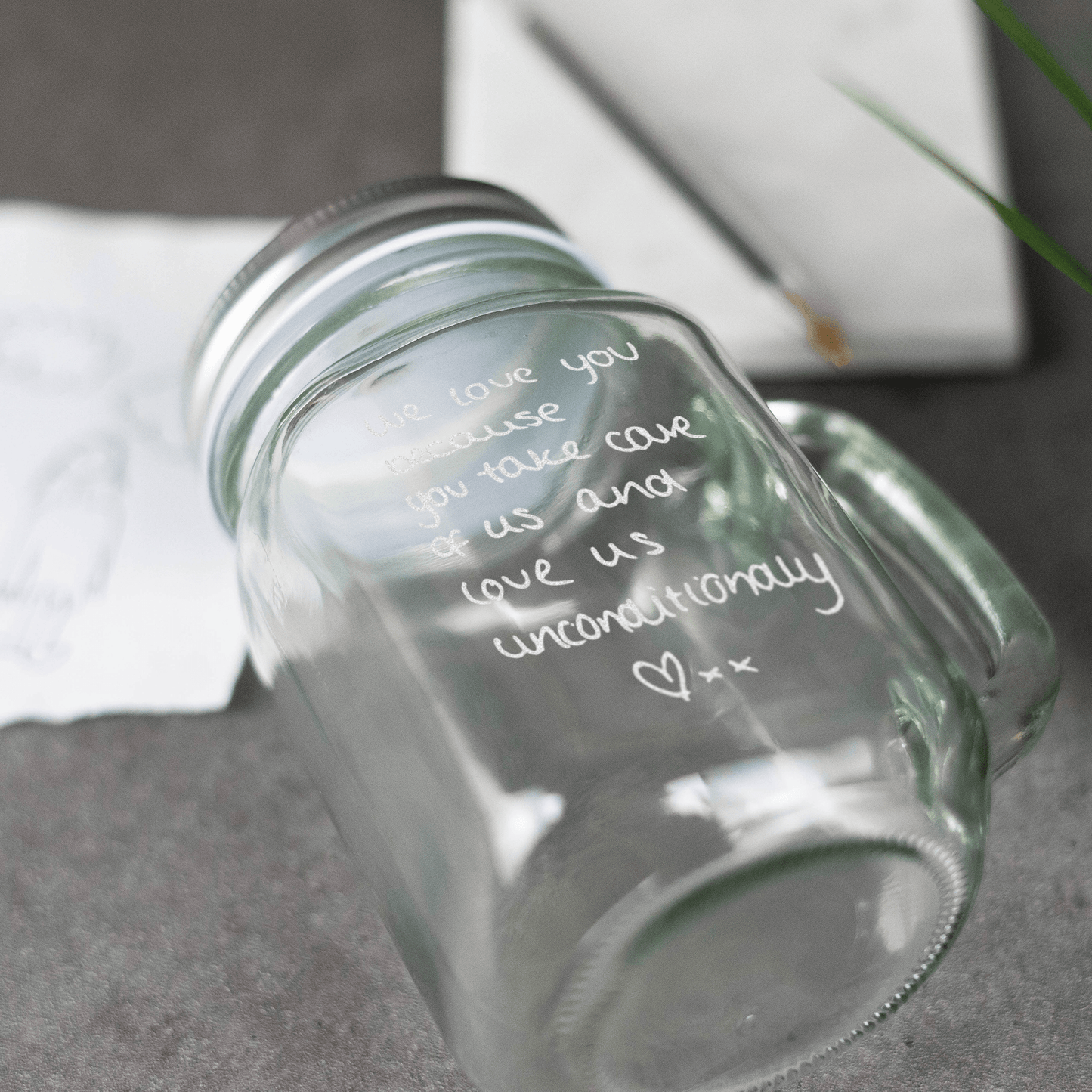 Engraved Custom Handwriting Glass Mason Jar - So Bespoke Gifts