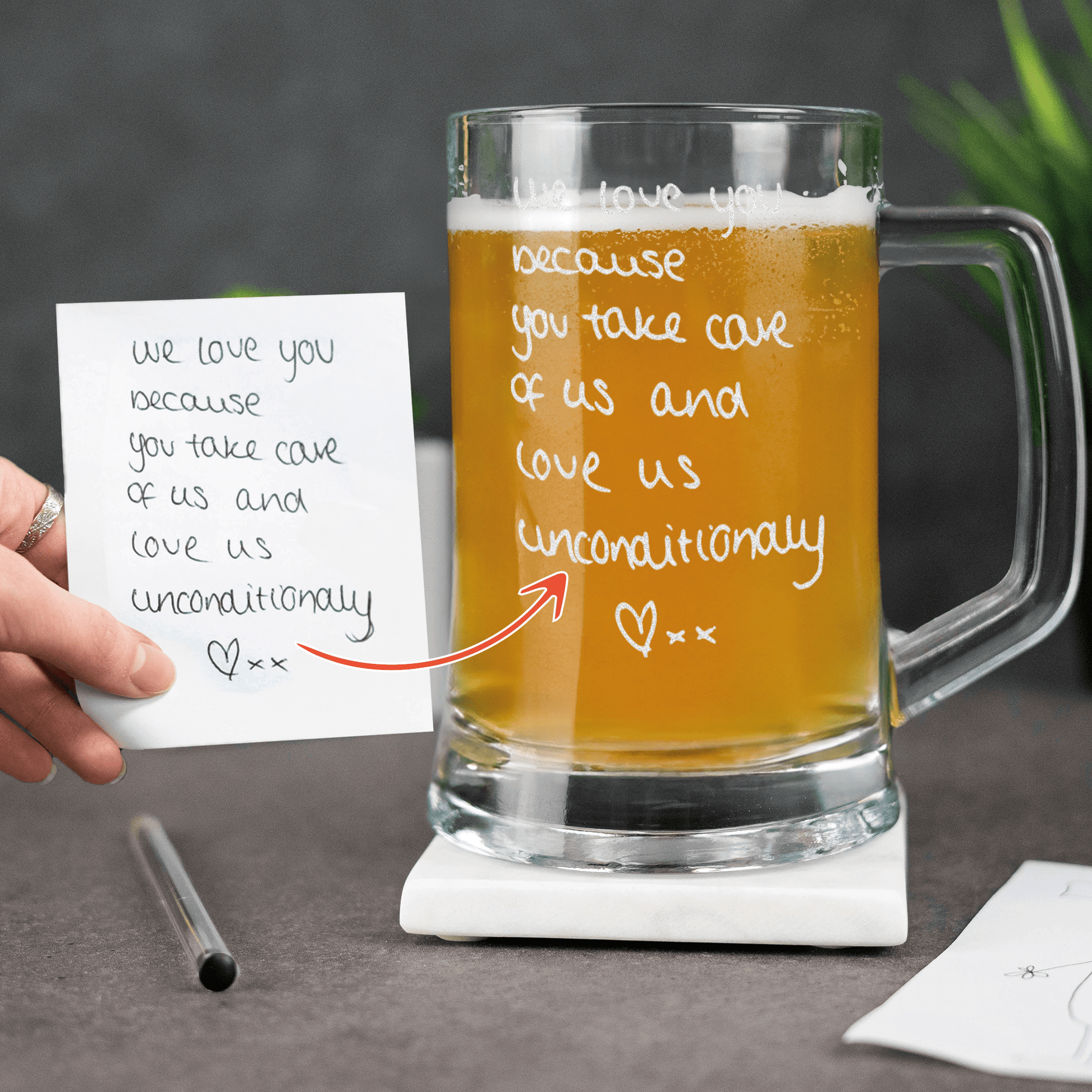 Engraved Custom Handwriting Glass Tankard - So Bespoke Gifts