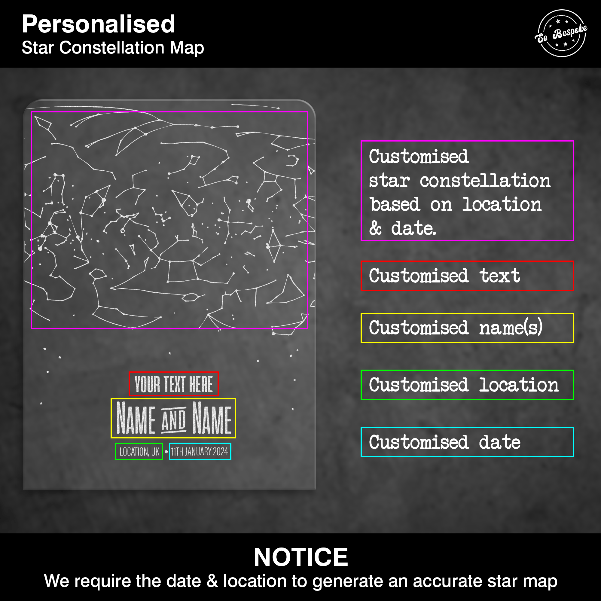 Personalised Engraved LED Star Map - So Bespoke Gifts