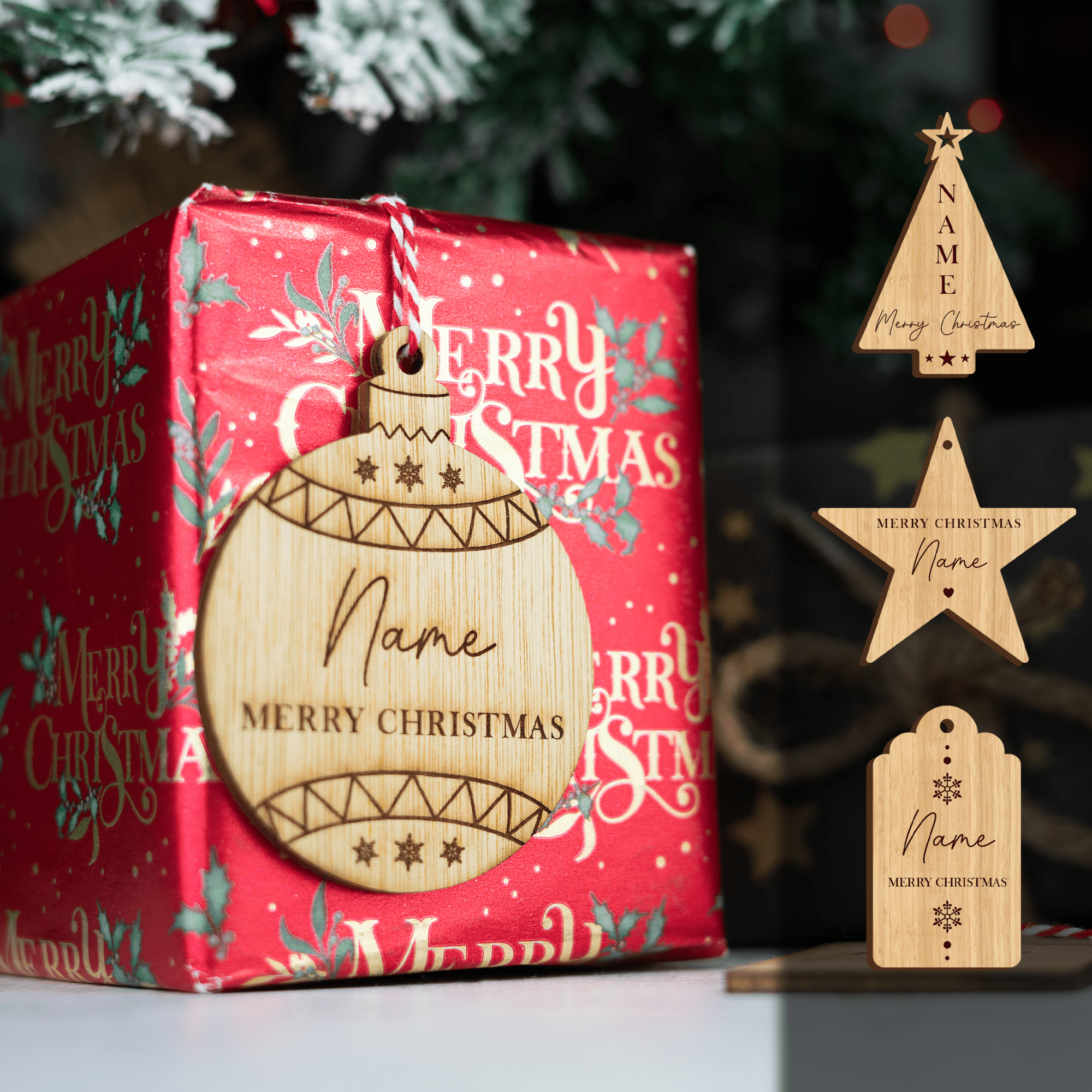 Personalised Engraved Wooden Christmas Gift Tags - So Bespoke Gifts