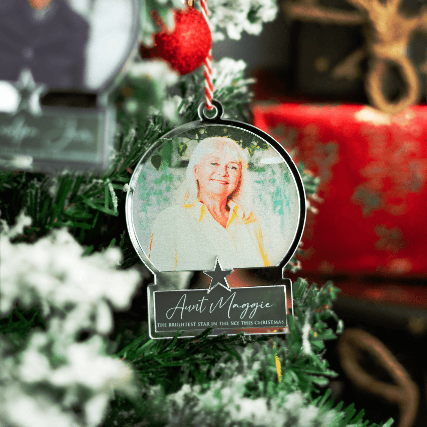 Personalised Printed Frosted Mirror Memorial Bauble - So Bespoke Gifts