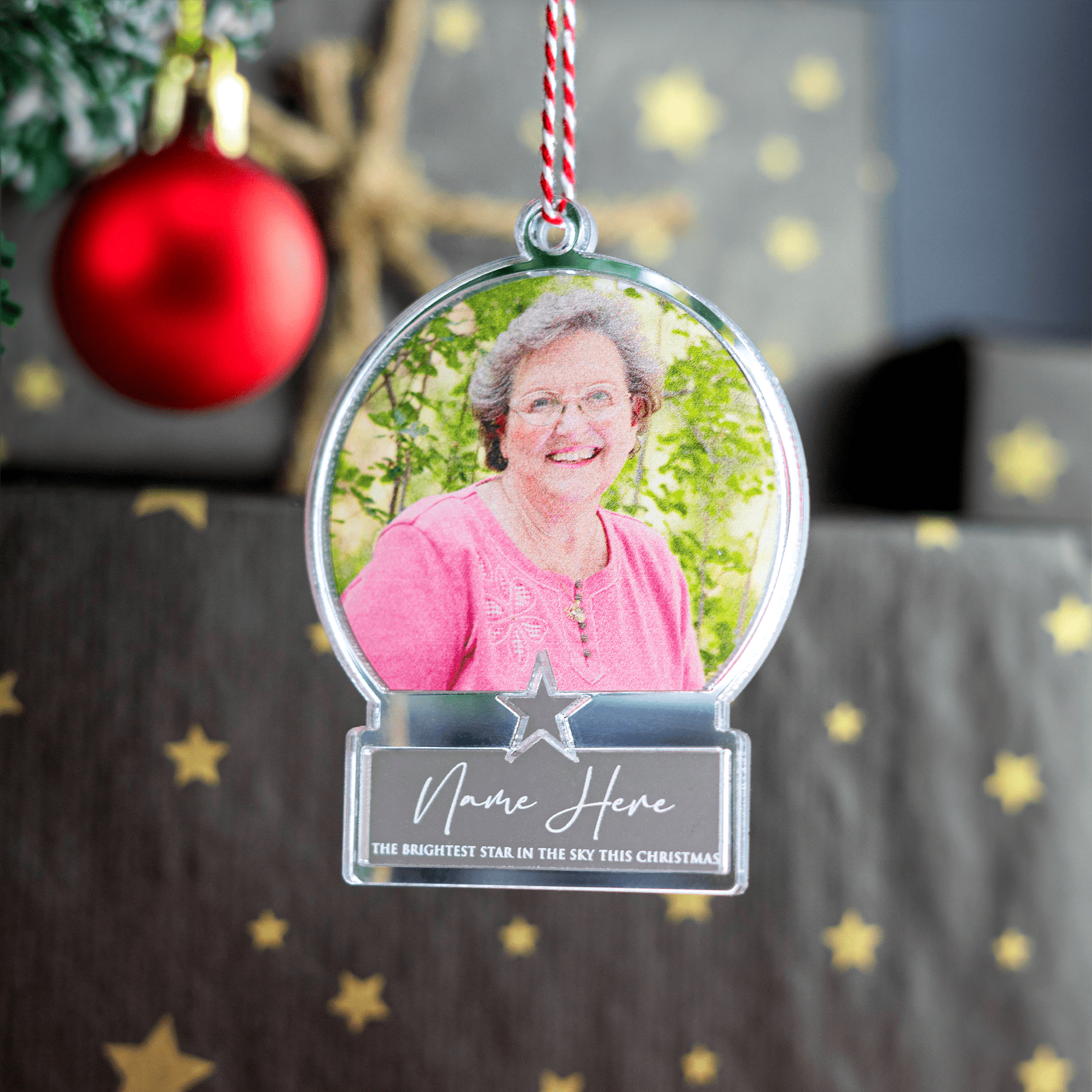 Personalised Printed Frosted Mirror Memorial Bauble - So Bespoke Gifts