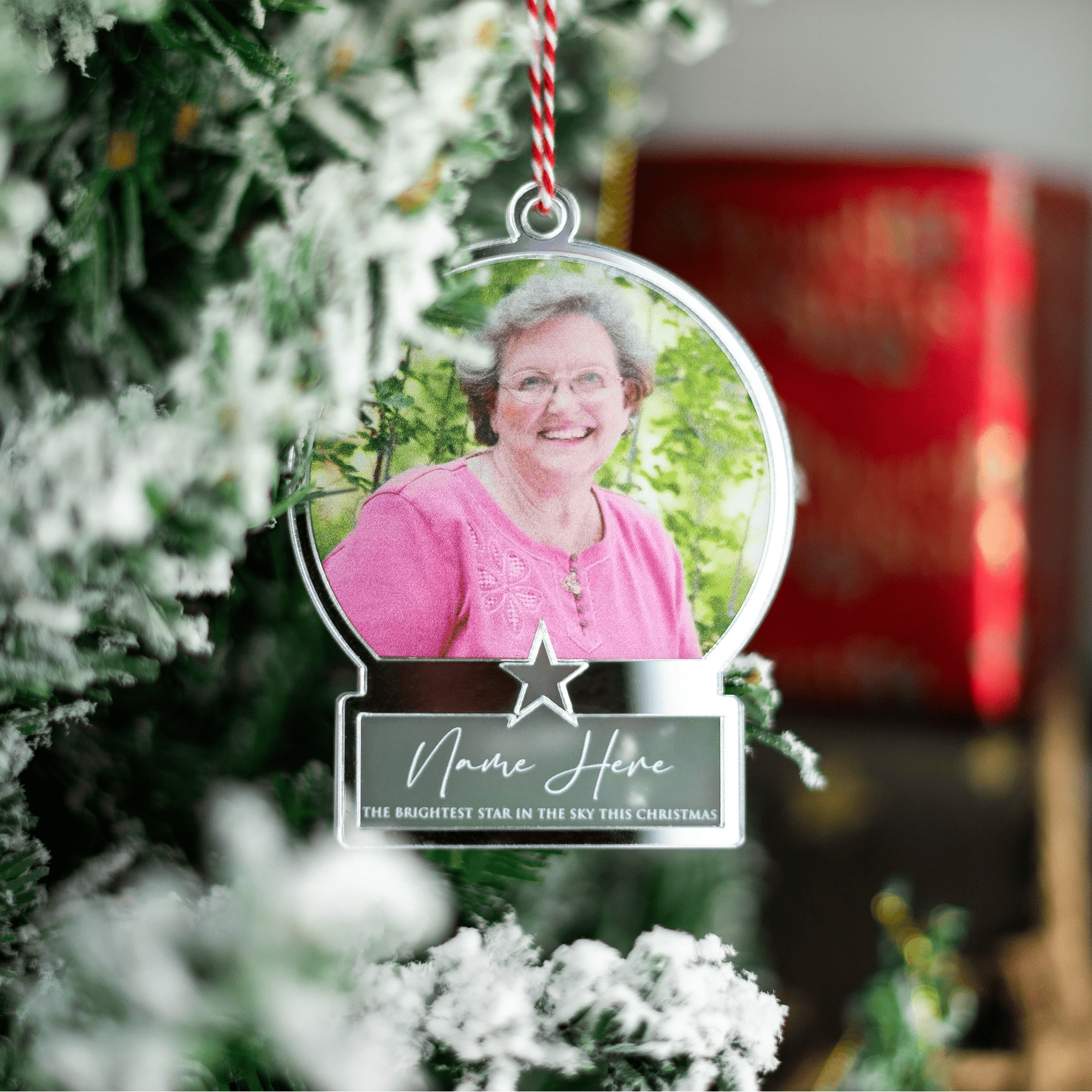 Personalised Printed Frosted Mirror Memorial Bauble - So Bespoke Gifts