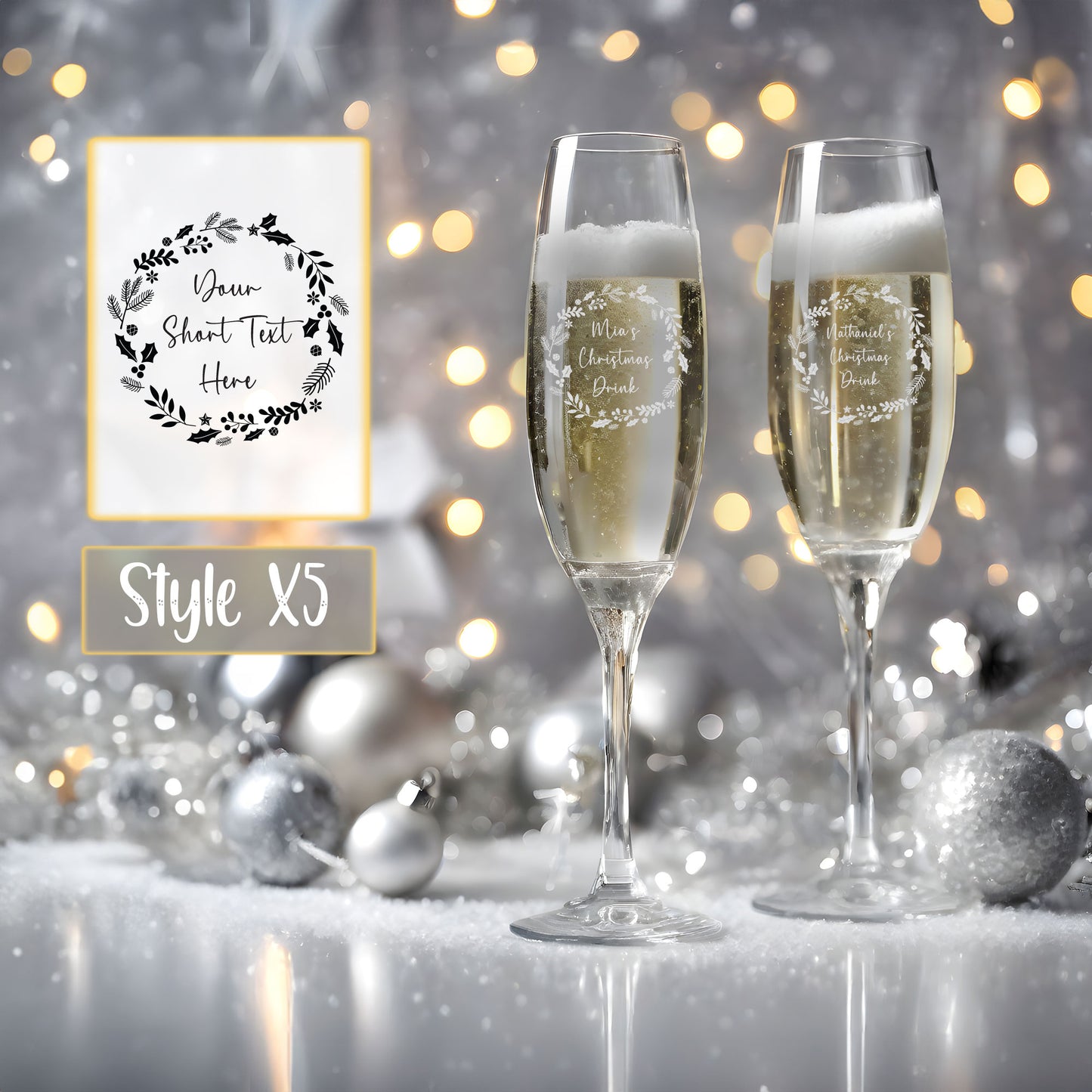 Personalised Engraved Christmas Champagne Flute