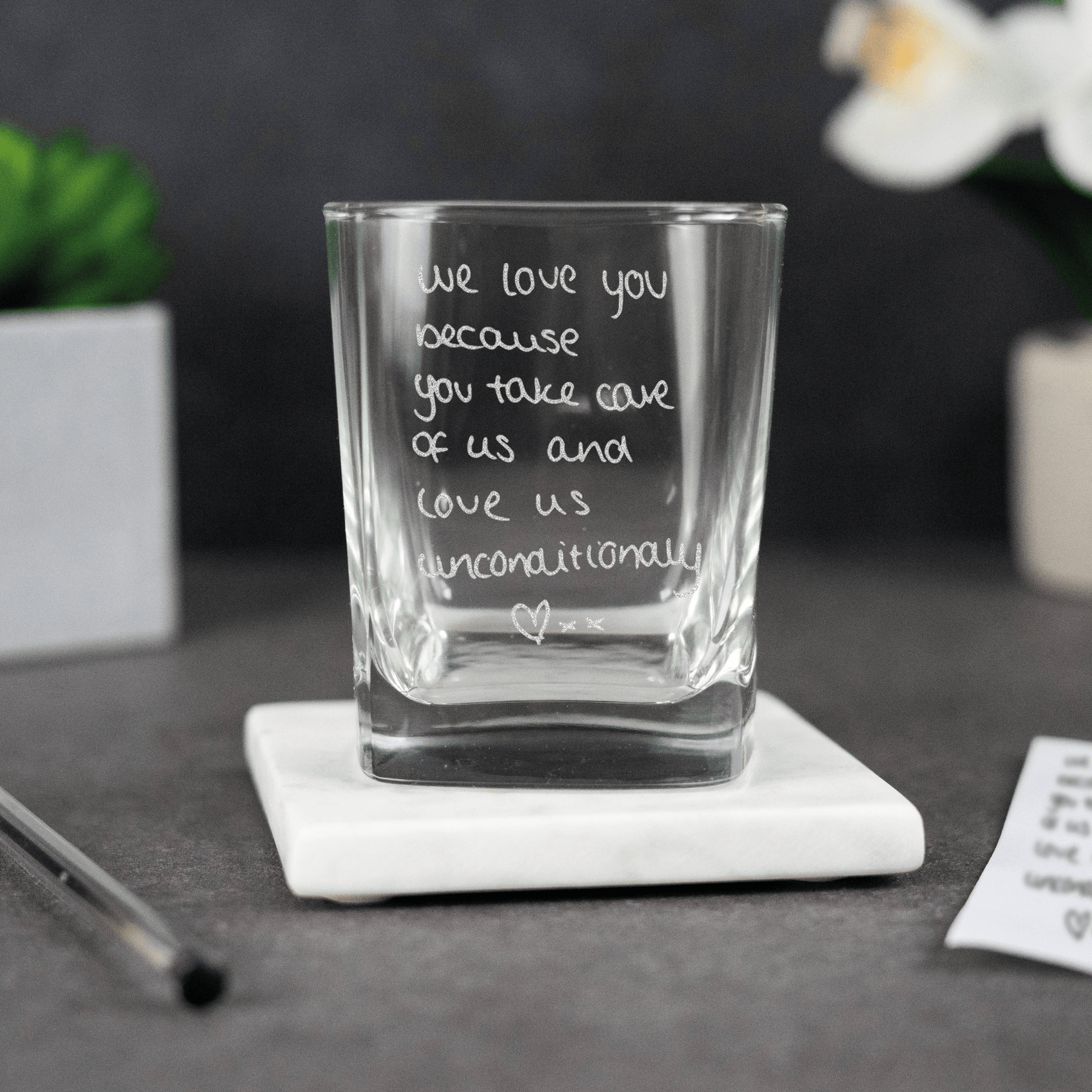 Engraved Custom Handwriting Square Whiskey Glass - So Bespoke Gifts